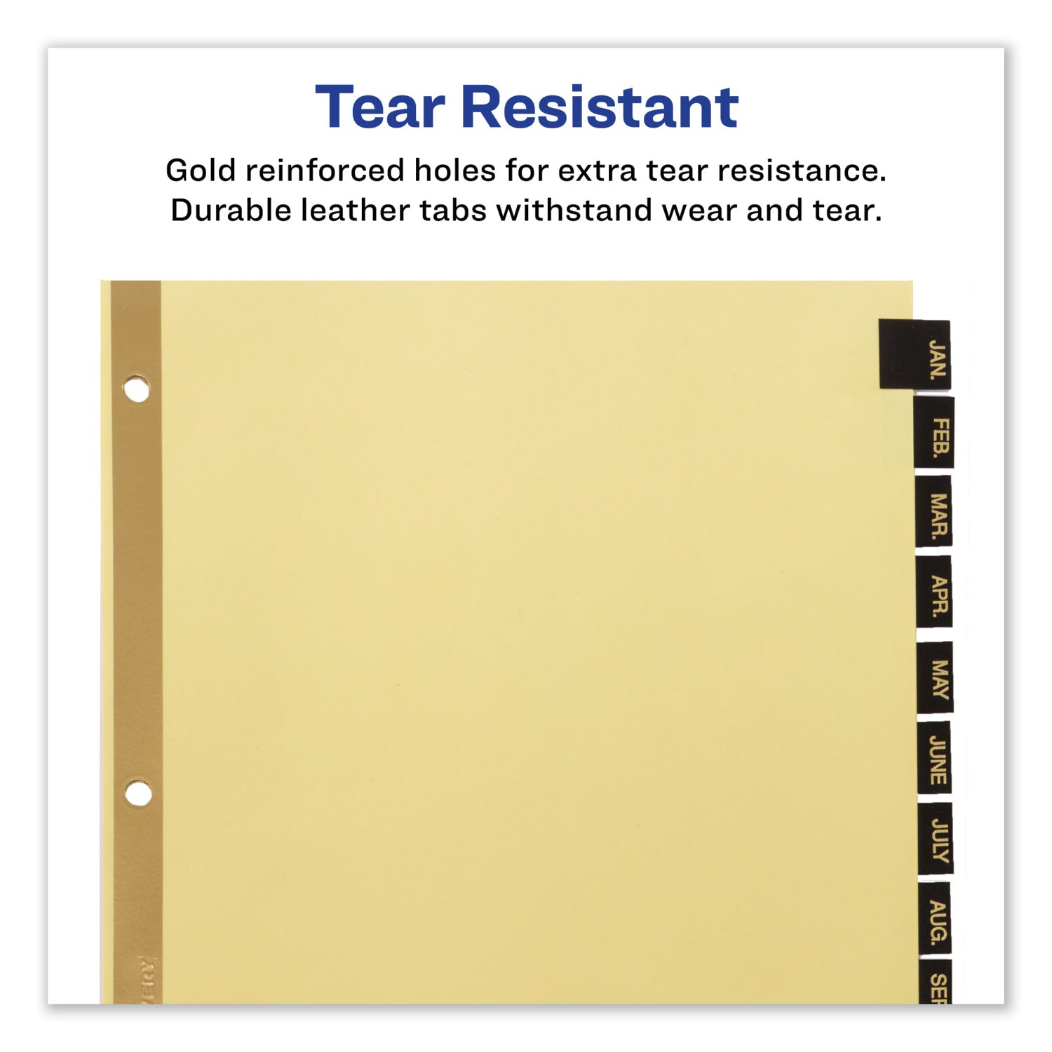 Avery Preprinted Black Leather Tab Dividers w/Gold Reinforced Edge, 12-Tab, Jan. to Dec., 11 x 8.5, Buff, 1 Set