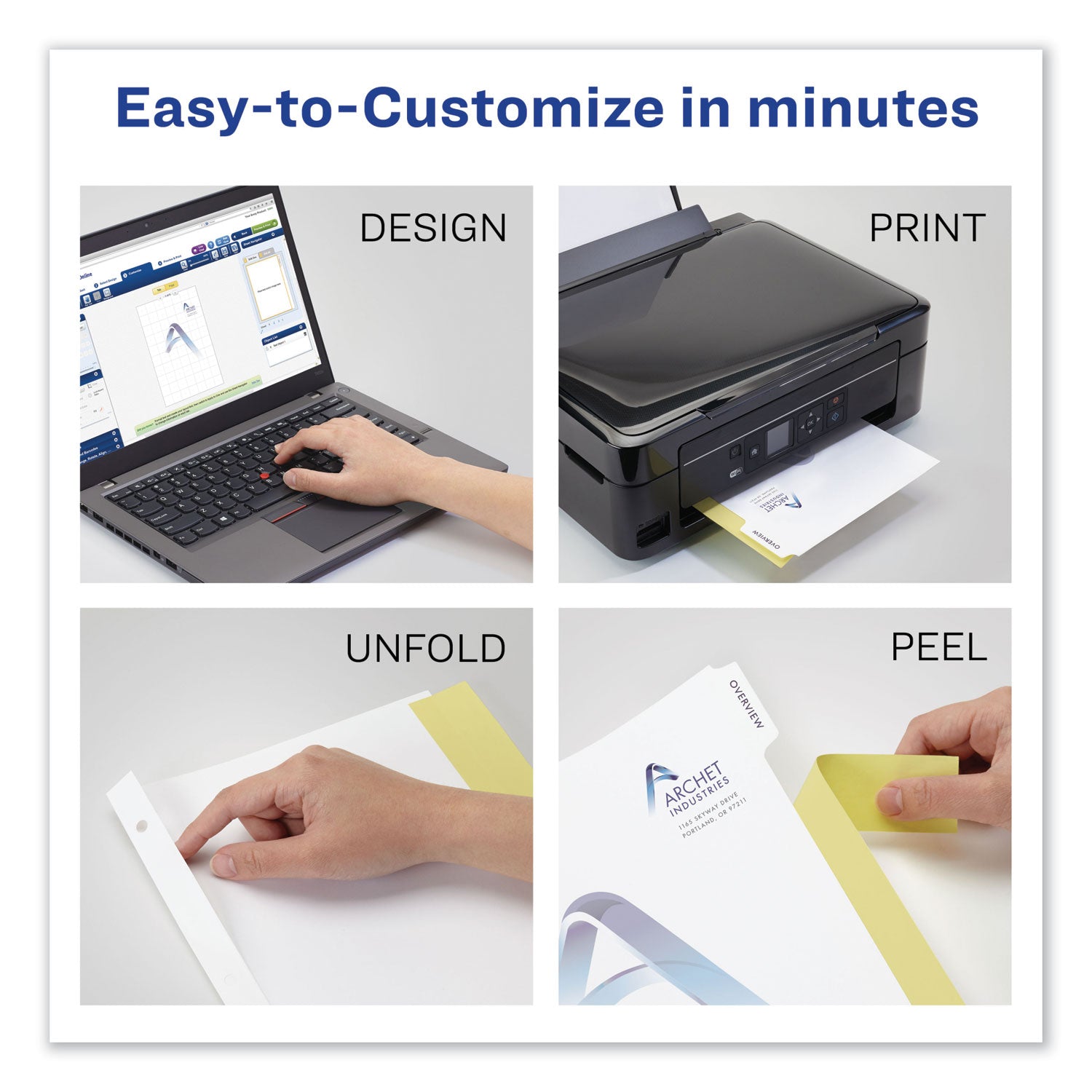 Avery Customizable Print-On Dividers, 3-Hole Punched, 8-Tab, 11 x 8.5, White, 5 Sets