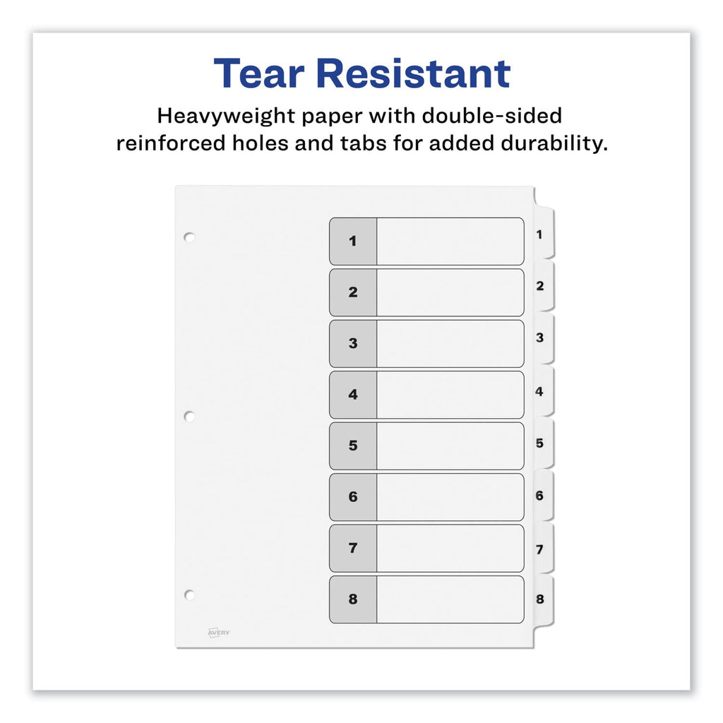 Avery Customizable TOC Ready Index Black and White Dividers, 8-Tab, 1 to 8, 11 x 8.5, 1 Set
