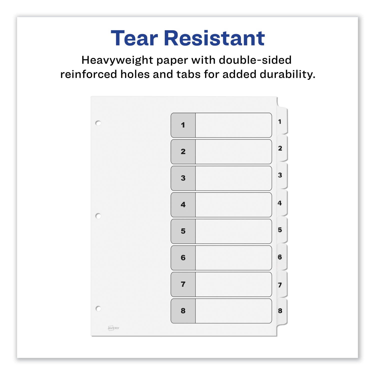 Avery Customizable TOC Ready Index Black and White Dividers, 8-Tab, 1 to 8, 11 x 8.5, 1 Set