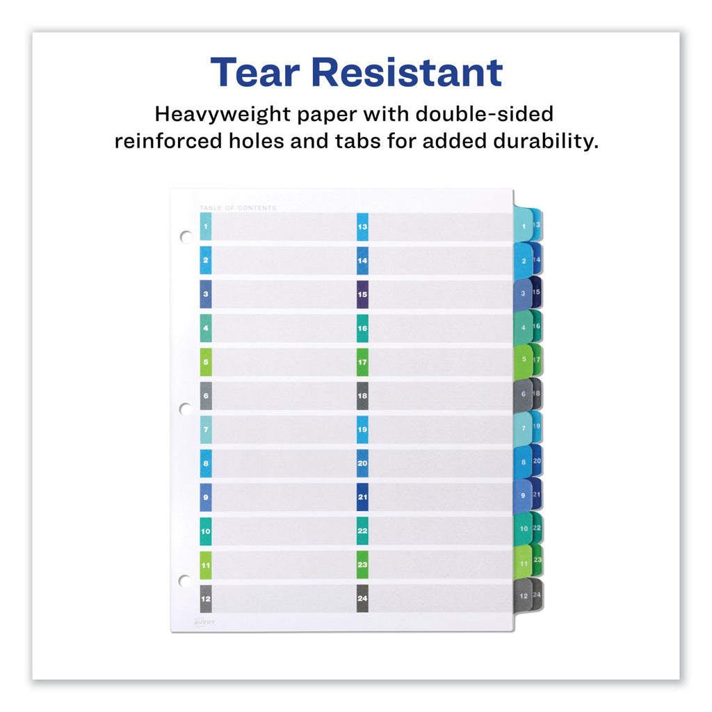 Avery Customizable TOC Ready Index Double Column Multicolor Tab Dividers, 24-Tab, 1 to 24, 11 x 8.5, White, 1 Set