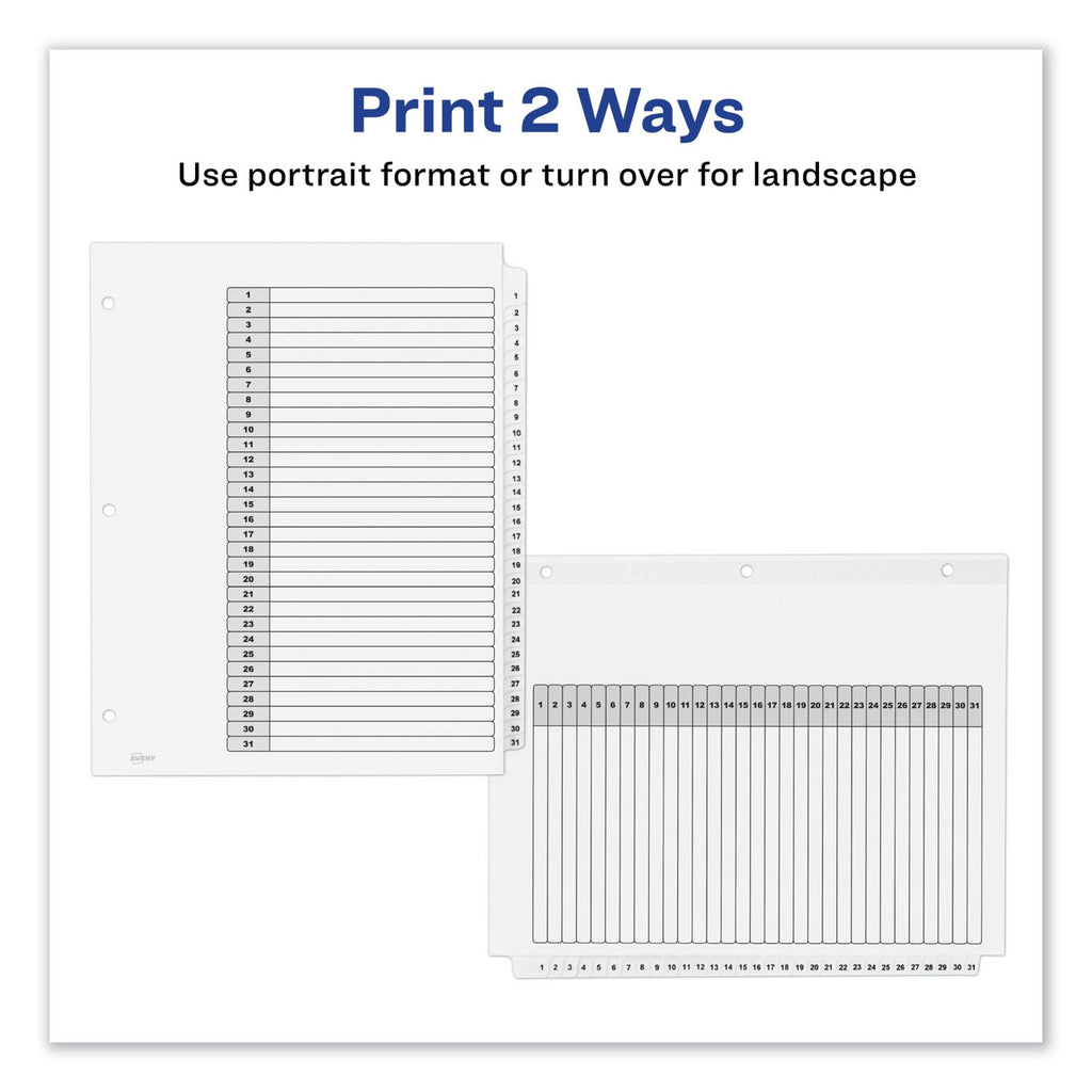Avery Customizable TOC Ready Index Black and White Dividers, 31-Tab, 1 to 31, 11 x 8.5, 1 Set