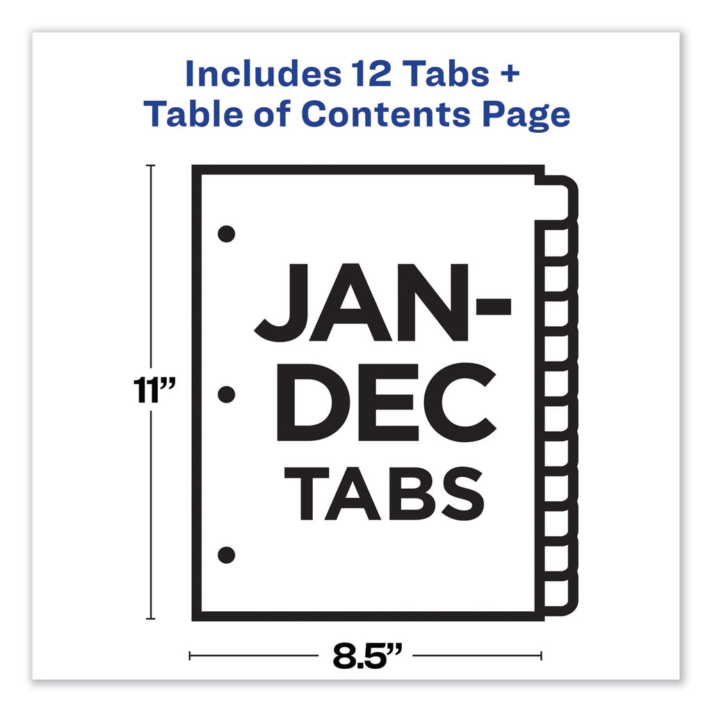 Avery Customizable TOC Ready Index Black and White Dividers, 12-Tab, Jan. to Dec., 11 x 8.5, 1 Set