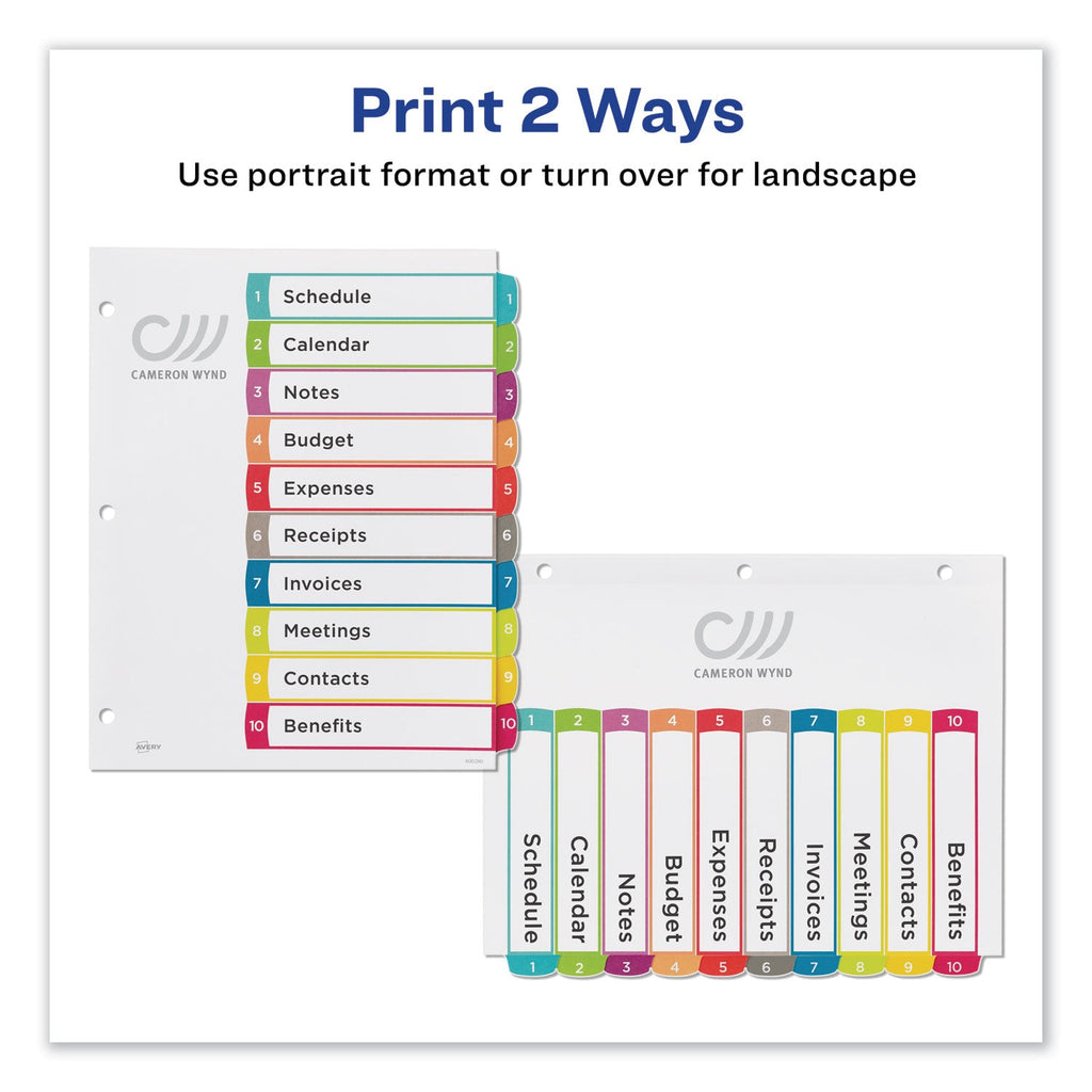 Avery Customizable TOC Ready Index Multicolor Tab Dividers, 10-Tab, 1 to 10, 11 x 8.5, White, Contemporary Color Tabs, 1 Set