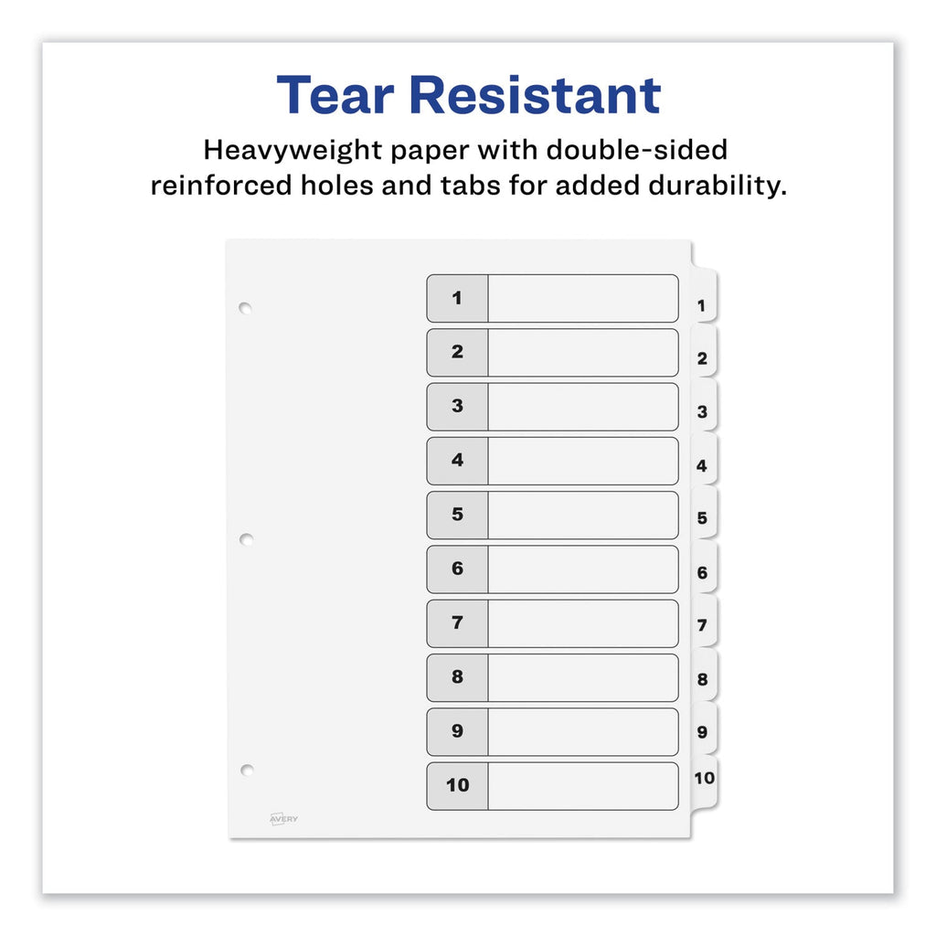 Avery Customizable TOC Ready Index Black and White Dividers, 10-Tab, 1 to 10, 11 x 8.5, 1 Set