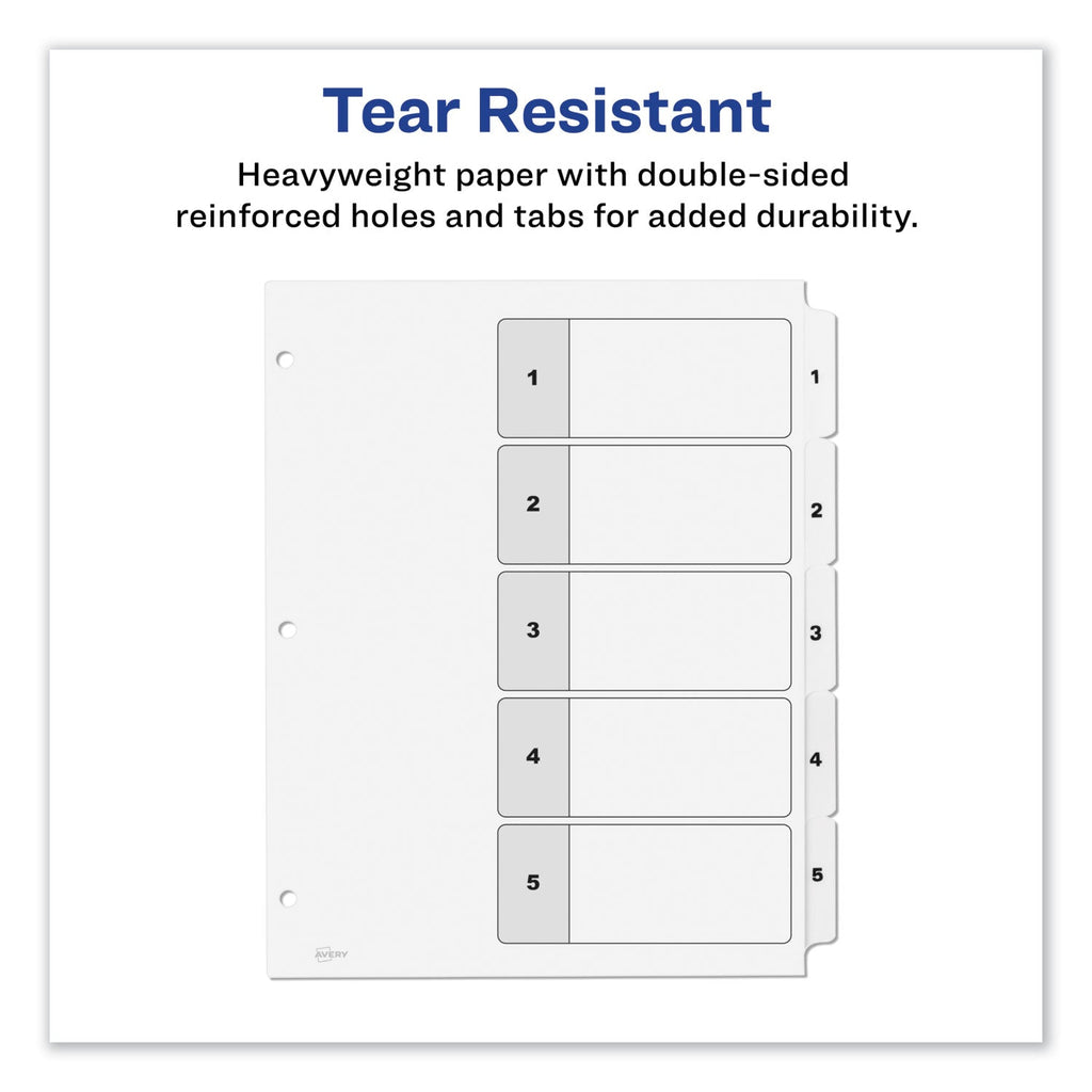 Avery Customizable TOC Ready Index Black and White Dividers, 5-Tab, 1 to 5, 11 x 8.5, 1 Set