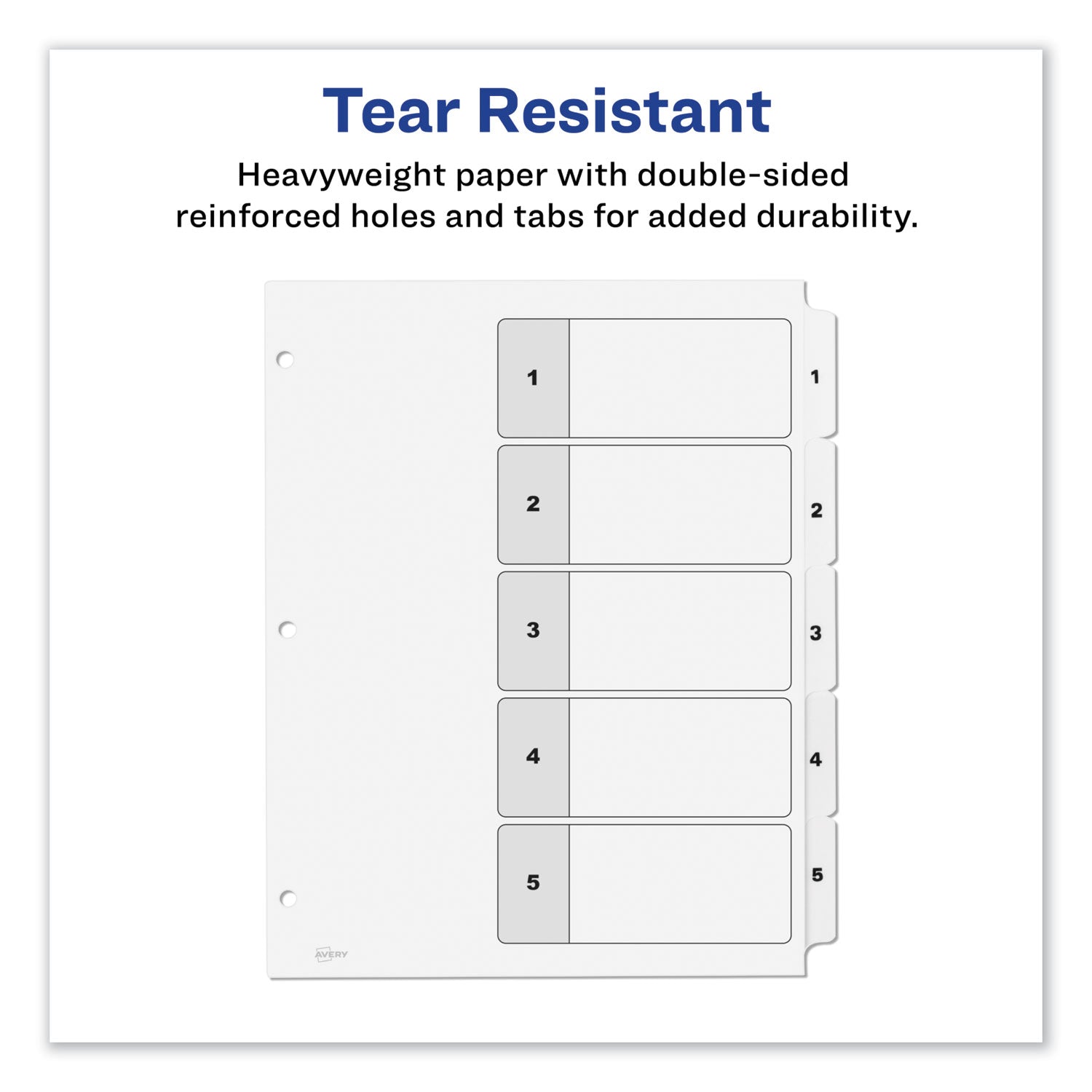 Avery Customizable TOC Ready Index Black and White Dividers, 5-Tab, 1 to 5, 11 x 8.5, 1 Set