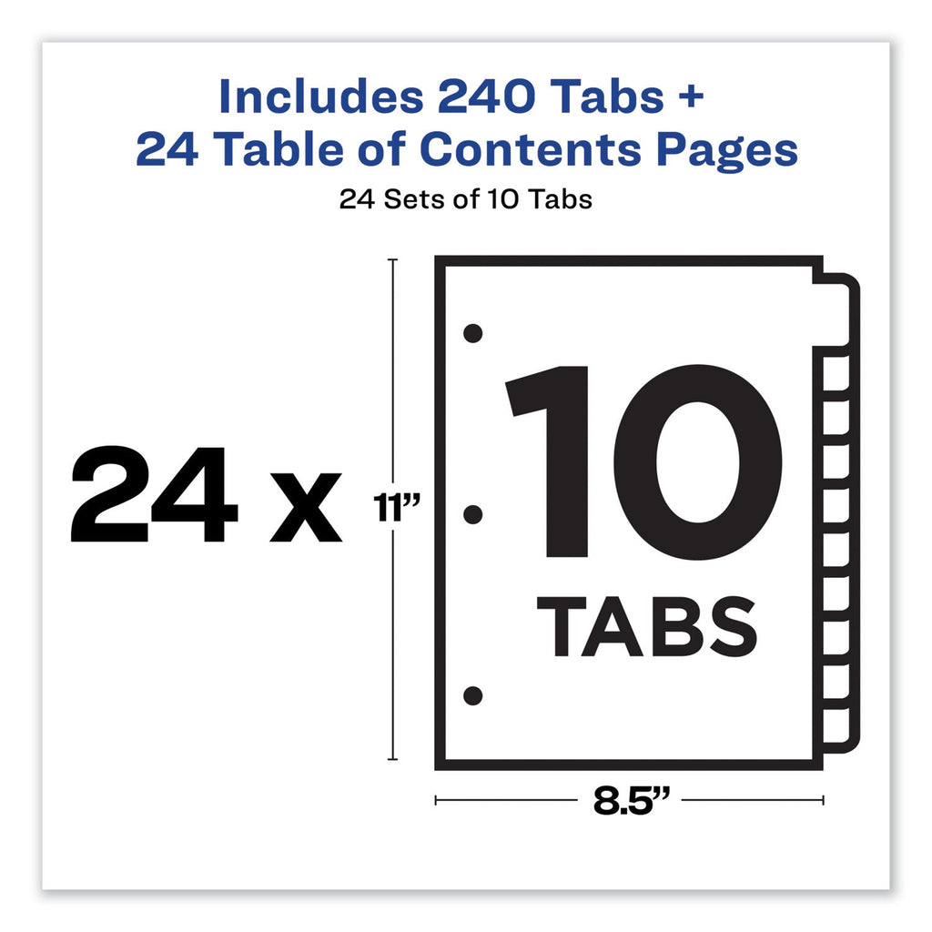Avery Customizable TOC Ready Index Multicolor Tab Dividers, Uncollated, 10-Tab, 1 to 10, 11 x 8.5, White, 24 Sets