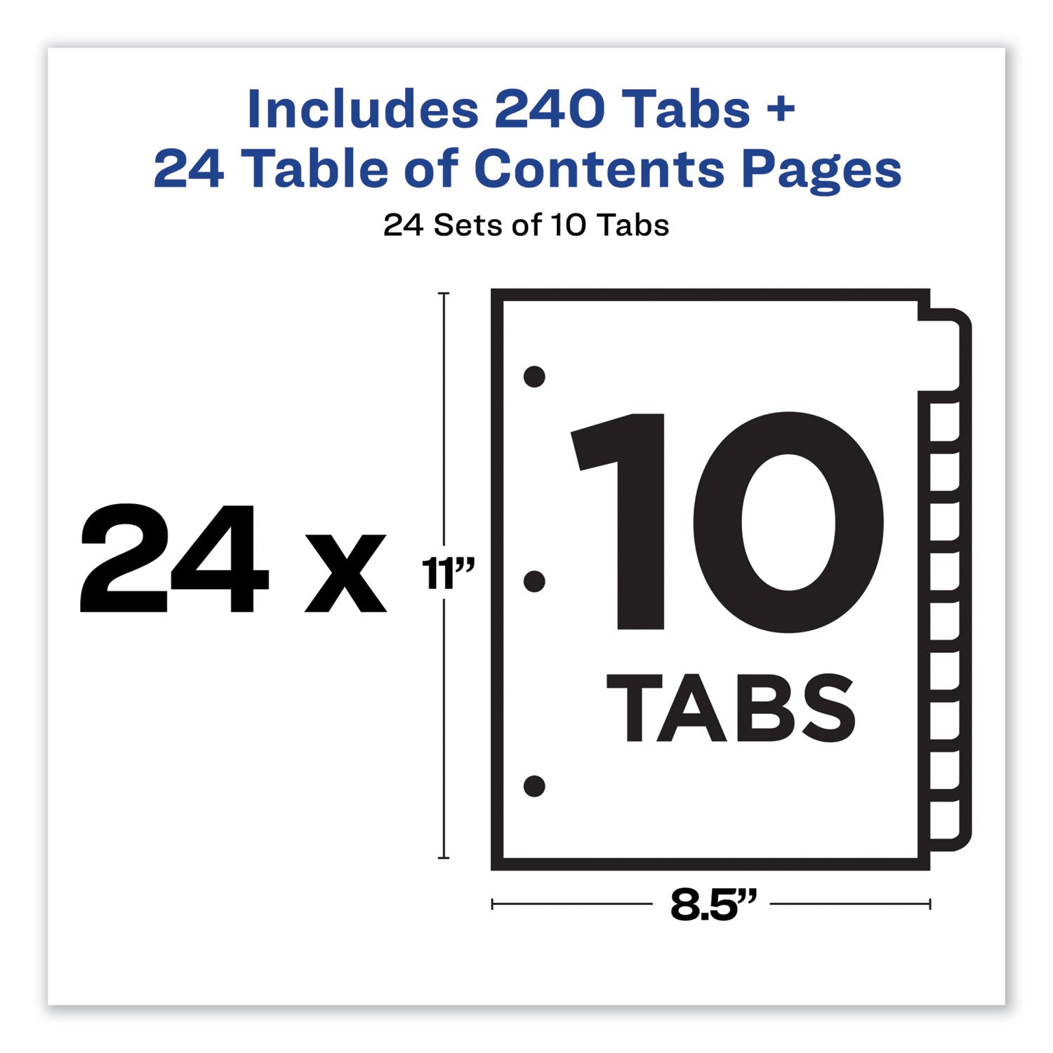 Avery Customizable TOC Ready Index Multicolor Tab Dividers, Uncollated, 10-Tab, 1 to 10, 11 x 8.5, White, 24 Sets