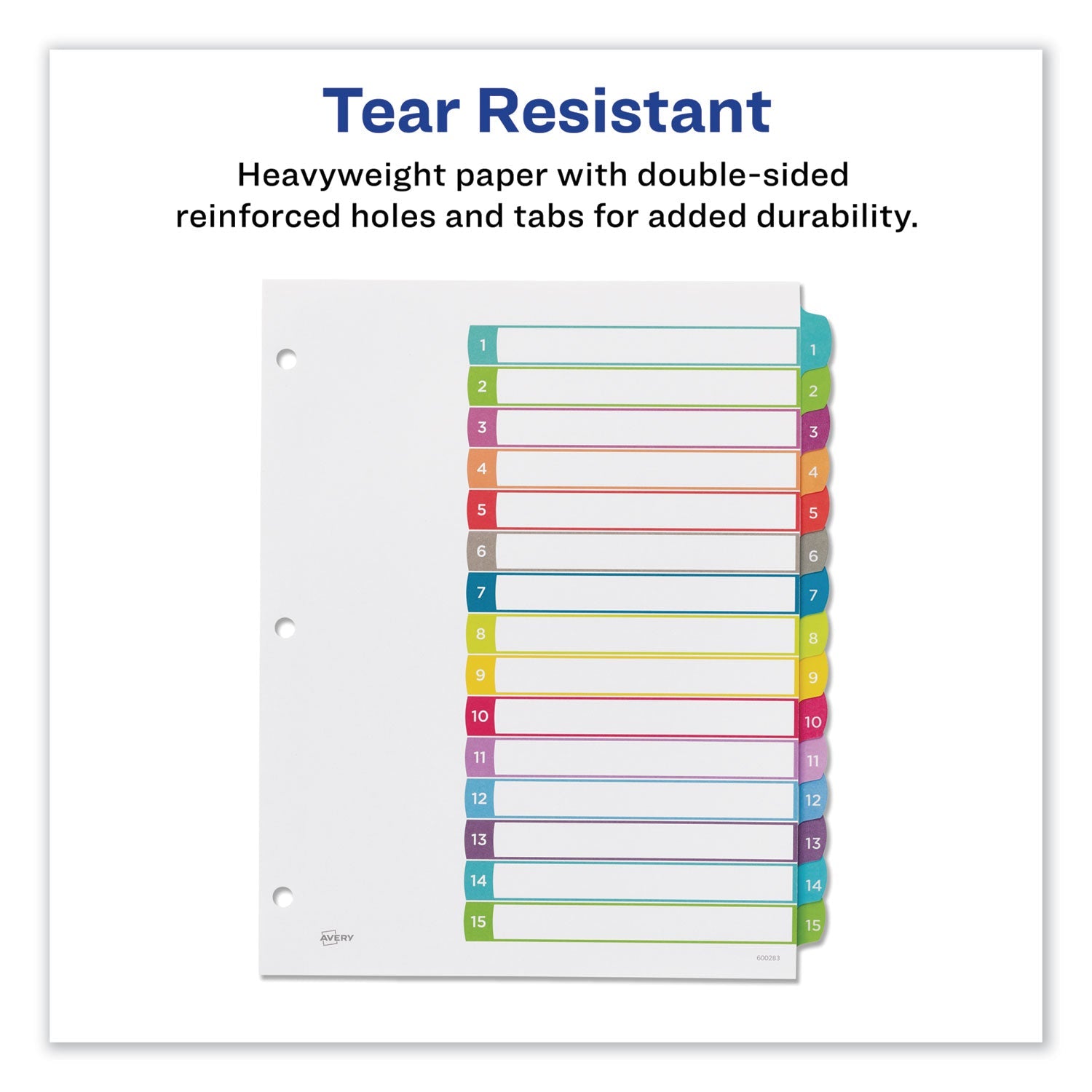 Avery Customizable TOC Ready Index Multicolor Tab Dividers, 15-Tab, 1 to 15, 11 x 8.5, White, Contemporary Color Tabs, 1 Set
