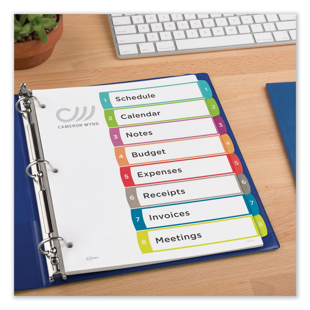 Avery Customizable TOC Ready Index Multicolor Tab Dividers, 8-Tab, 1 to 8, 11 x 8.5, White, Contemporary Color Tabs, 1 Set