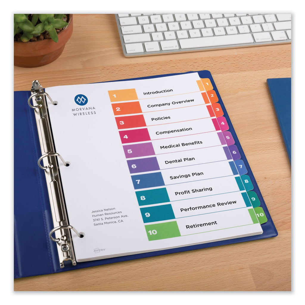 Avery Customizable TOC Ready Index Multicolor Tab Dividers, 10-Tab, 1 to 10, 11 x 8.5, White, Traditional Color Tabs, 1 Set