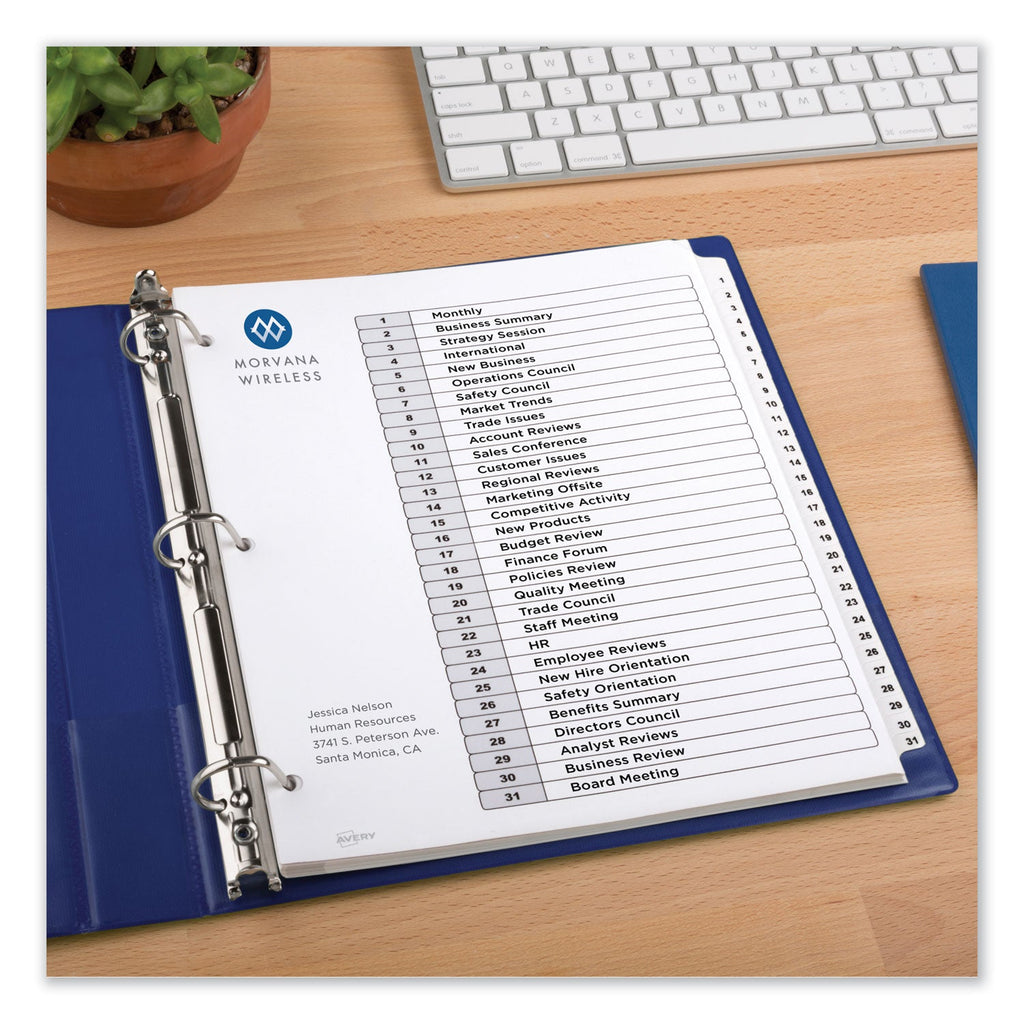 Avery Customizable TOC Ready Index Black and White Dividers, 31-Tab, 1 to 31, 11 x 8.5, 1 Set