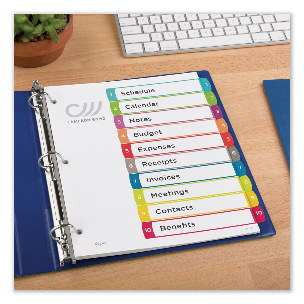 Avery Customizable TOC Ready Index Multicolor Tab Dividers, 10-Tab, 1 to 10, 11 x 8.5, White, Contemporary Color Tabs, 1 Set