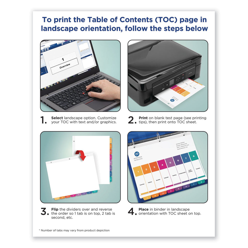 Avery Customizable TOC Ready Index Multicolor Tab Dividers, Uncollated, 10-Tab, 1 to 10, 11 x 8.5, White, 24 Sets