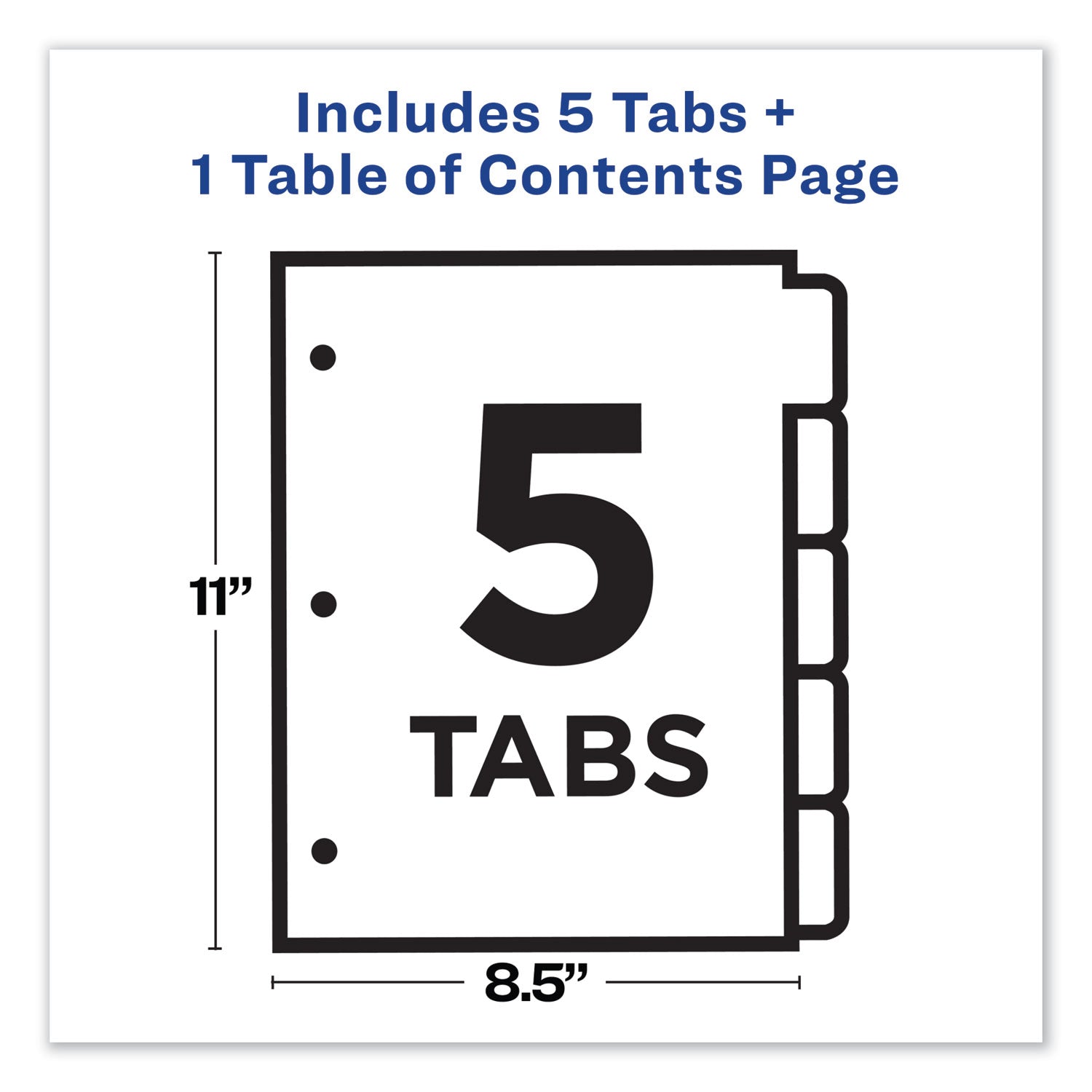 Avery Customizable TOC Ready Index Black and White Dividers, 5-Tab, 1 to 5, 11 x 8.5, 1 Set