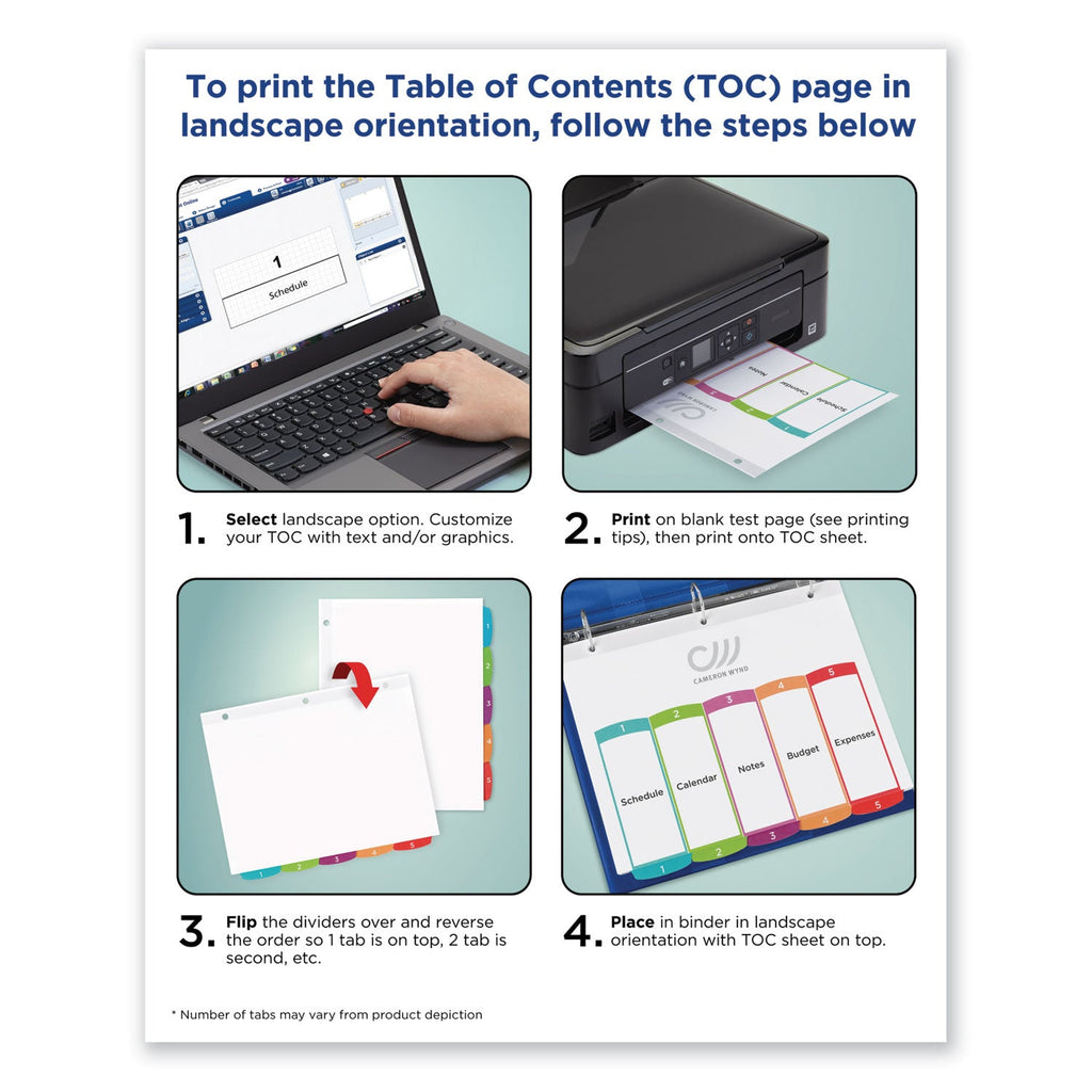 Avery Customizable TOC Ready Index Multicolor Tab Dividers, 10-Tab, 1 to 10, 11 x 8.5, White, Contemporary Color Tabs, 1 Set