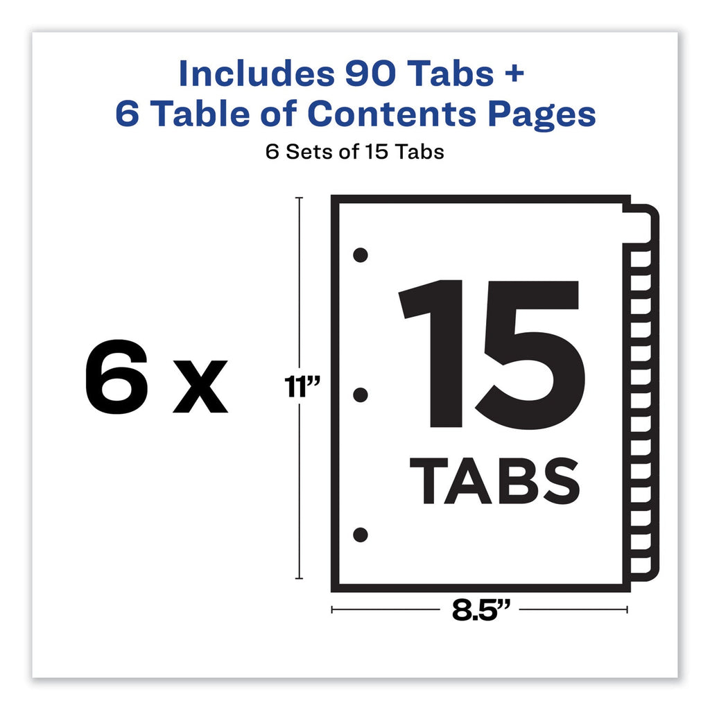 Avery Customizable TOC Ready Index Multicolor Tab Dividers, 15-Tab, 1 to 15, 11 x 8.5, White, Traditional Color Tabs, 6 Sets