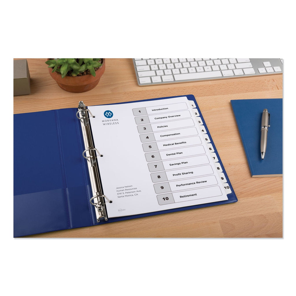 Avery Customizable TOC Ready Index Black and White Dividers, 10-Tab, 1 to 10, 11 x 8.5, 1 Set