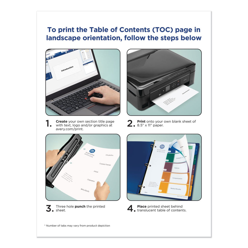 Avery Customizable Table of Contents Ready Index Dividers with Multicolor Tabs, 5-Tab, 1 to 5, 11 x 8.5, Translucent, 1 Set