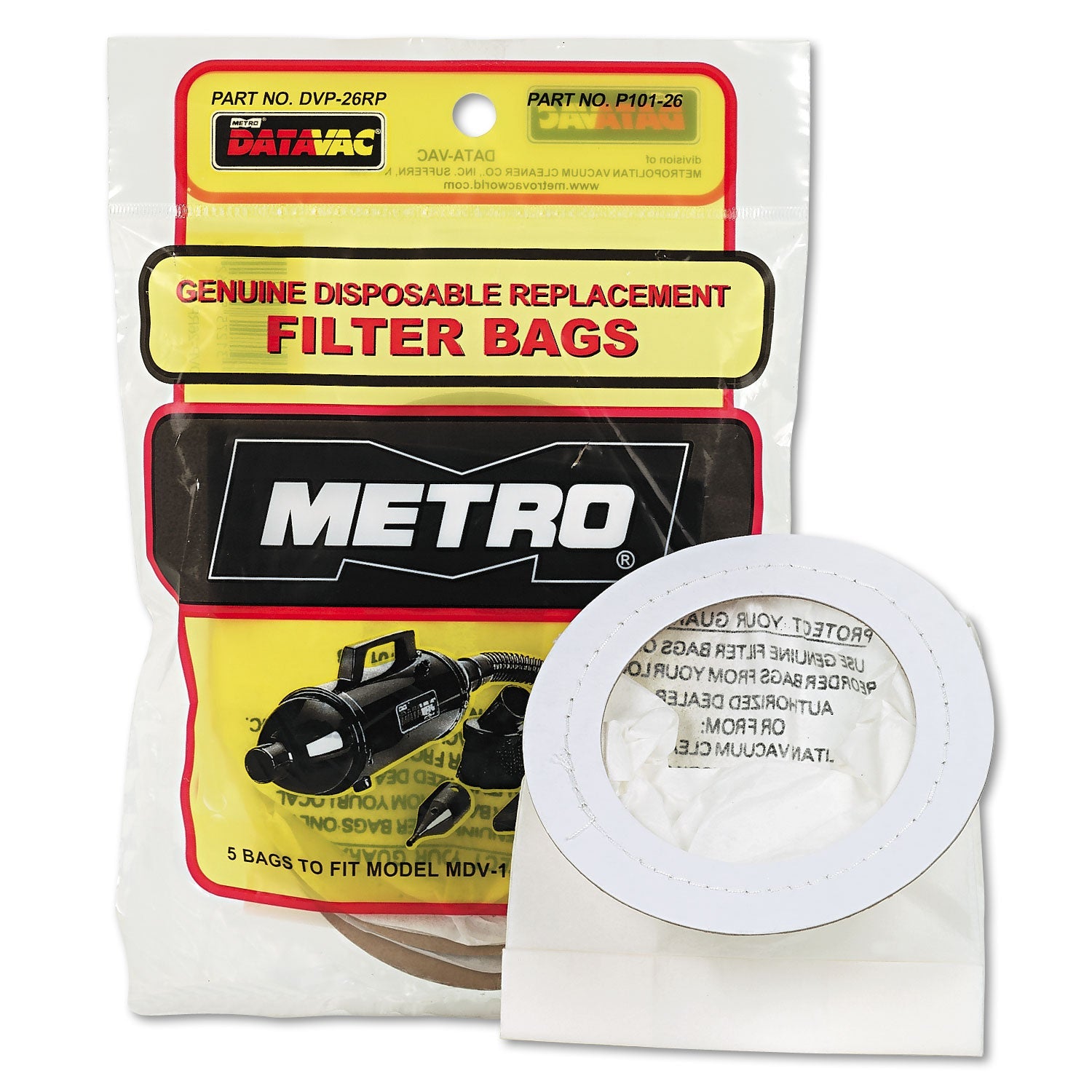 DataVac Replacement Bags for Handheld Steel Vacuum/Blower, 5/Pack