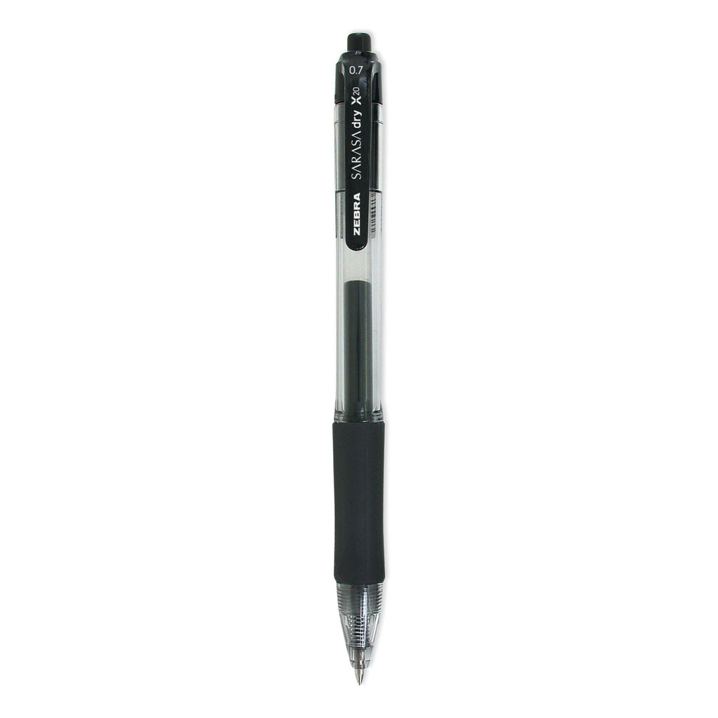 Zebra Sarasa Dry Gel X20 Gel Pen, Retractable, Medium 0.7 mm, Black Ink, Smoke Barrel, 36/Pack