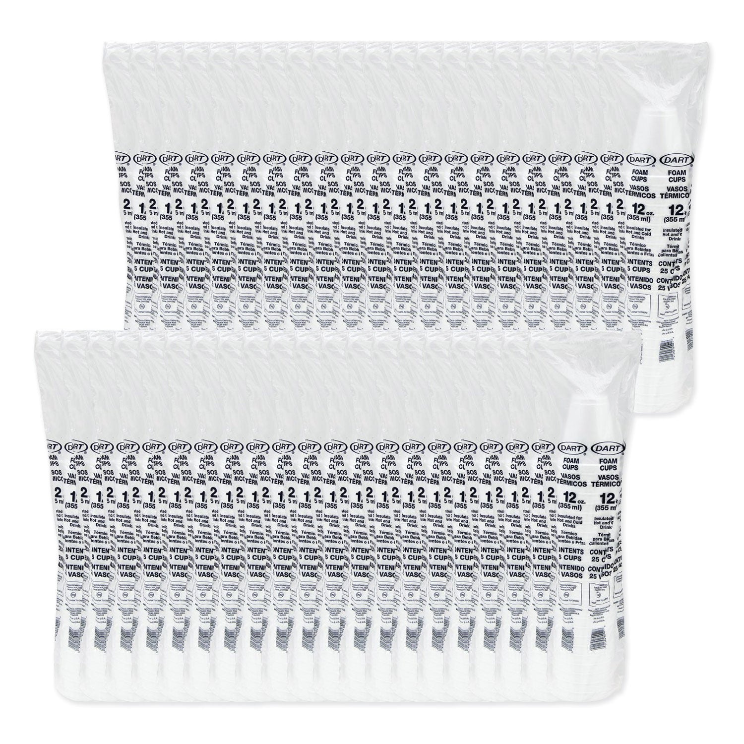 Dart Foam Drink Cups, 12 oz, White, 1,000/Carton