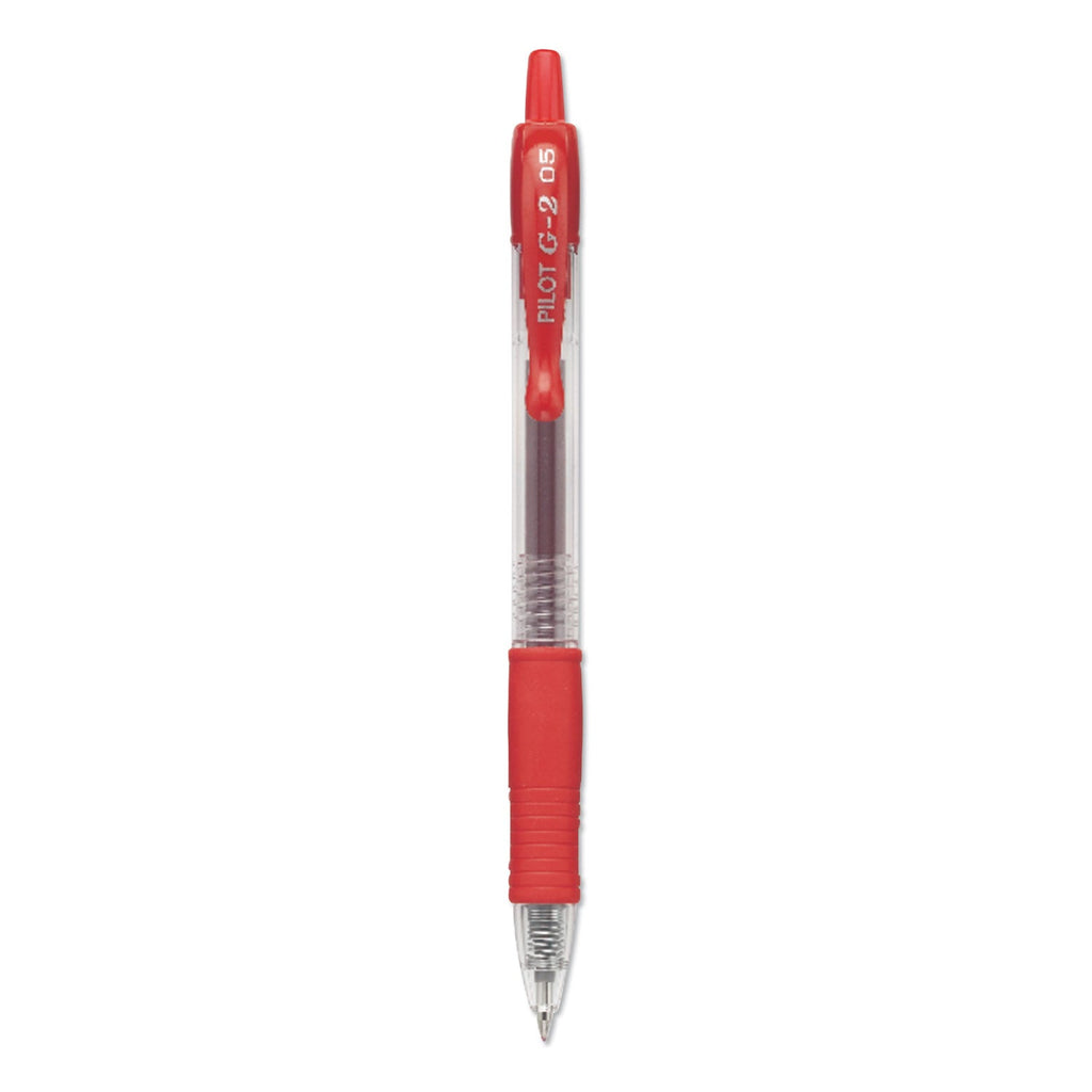 Pilot G2 Premium Gel Pen, Retractable, Extra-Fine 0.5 mm, Red Ink, Smoke Barrel, Dozen