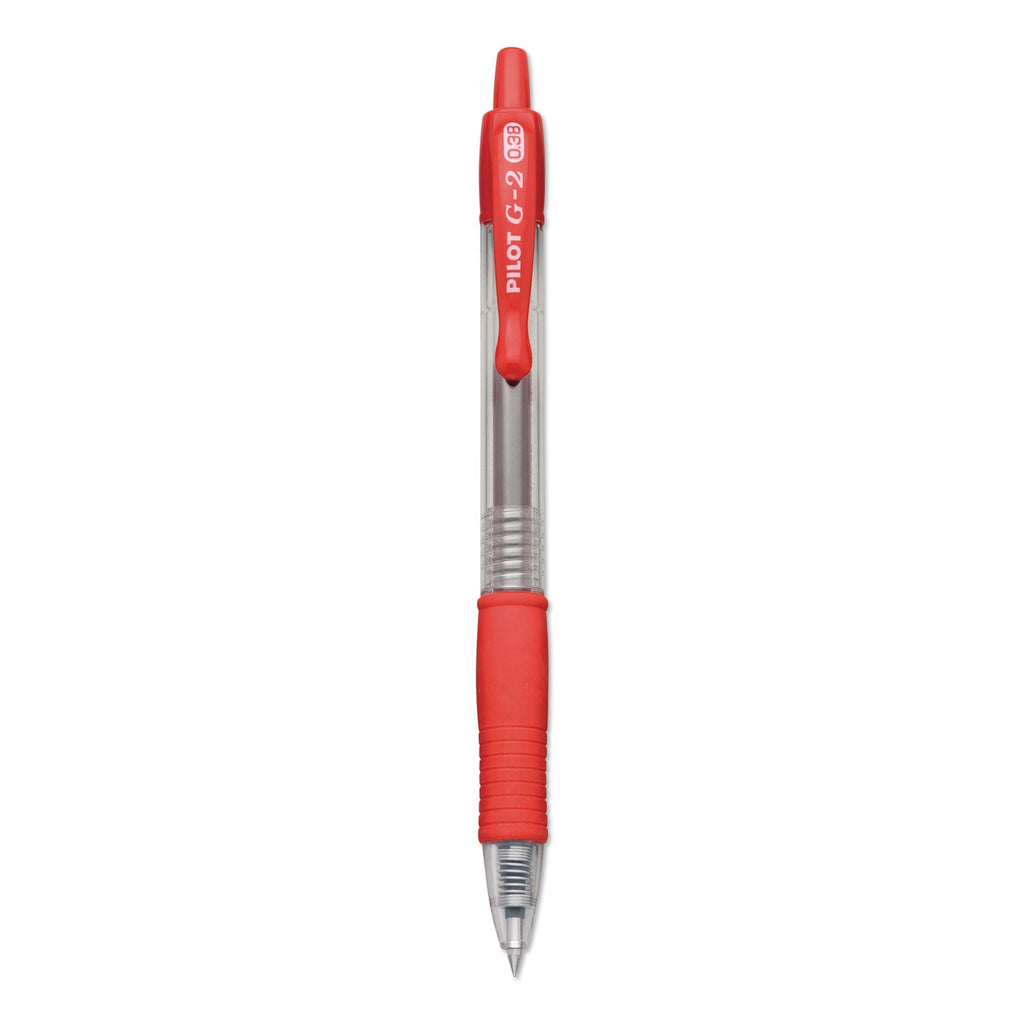 Pilot G2 Premium Gel Pen Convenience Pack, Retractable, Extra-Fine 0.38 mm, Red Ink, Clear/Red Barrel