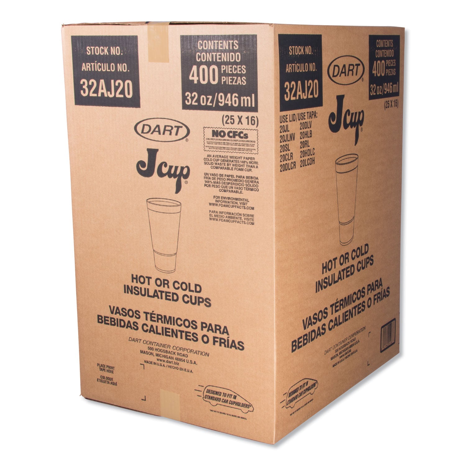 Dart Foam Drink Cups, 32 oz, White, 16/Bag, 25 Bags/Carton