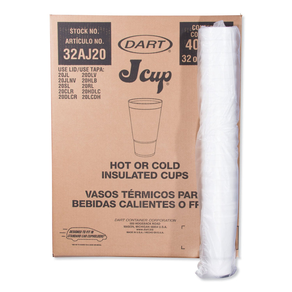 Dart Foam Drink Cups, 32 oz, White, 16/Bag, 25 Bags/Carton
