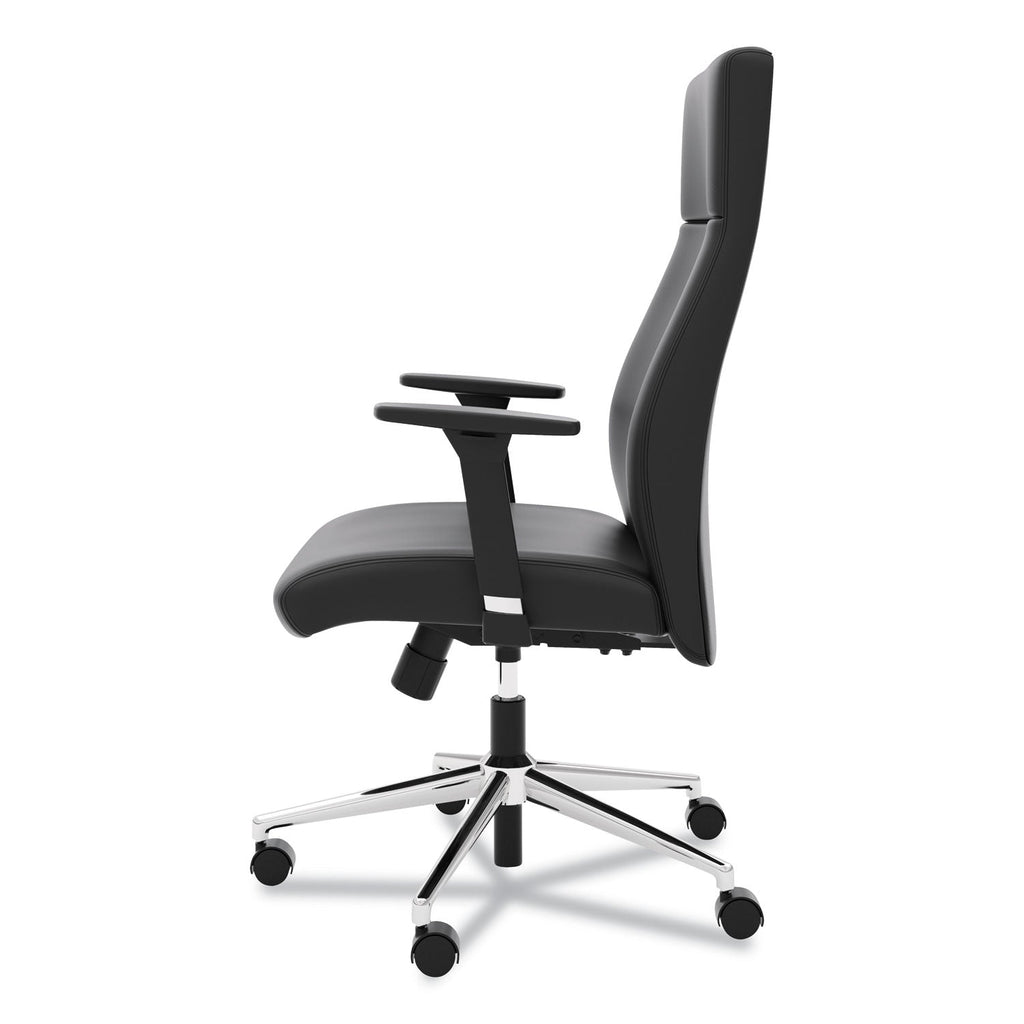 HON Define Executive High-Back Leather Chair, Supports 250 lb, 17" to 21" Seat Height, Black Seat/Back, Polished Chrome Base