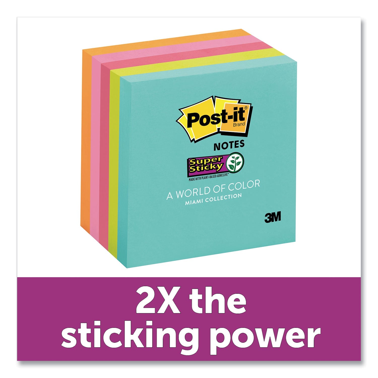 Post-it Pads in Supernova Neon Collection Colors, 3" x 3", 90 Sheets/Pad, 5 Pads/Pack
