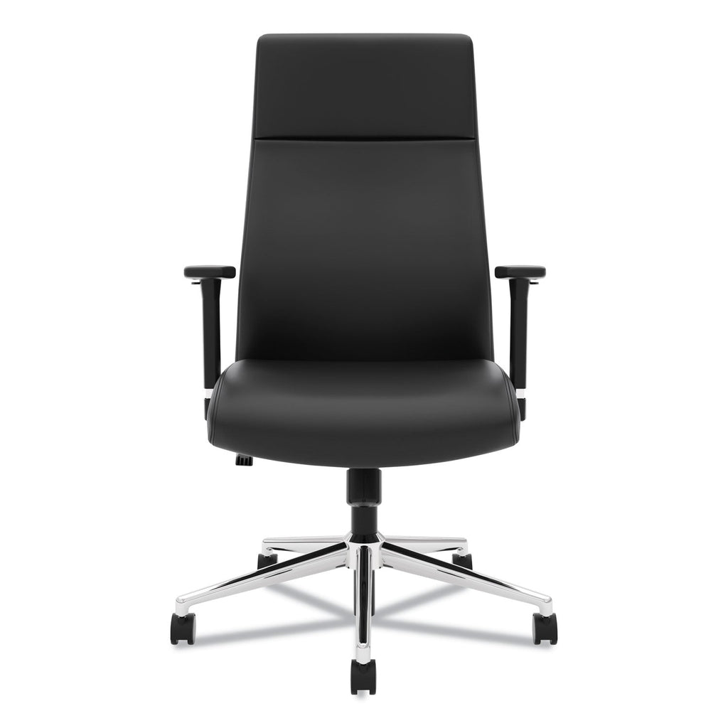 HON Define Executive High-Back Leather Chair, Supports 250 lb, 17" to 21" Seat Height, Black Seat/Back, Polished Chrome Base