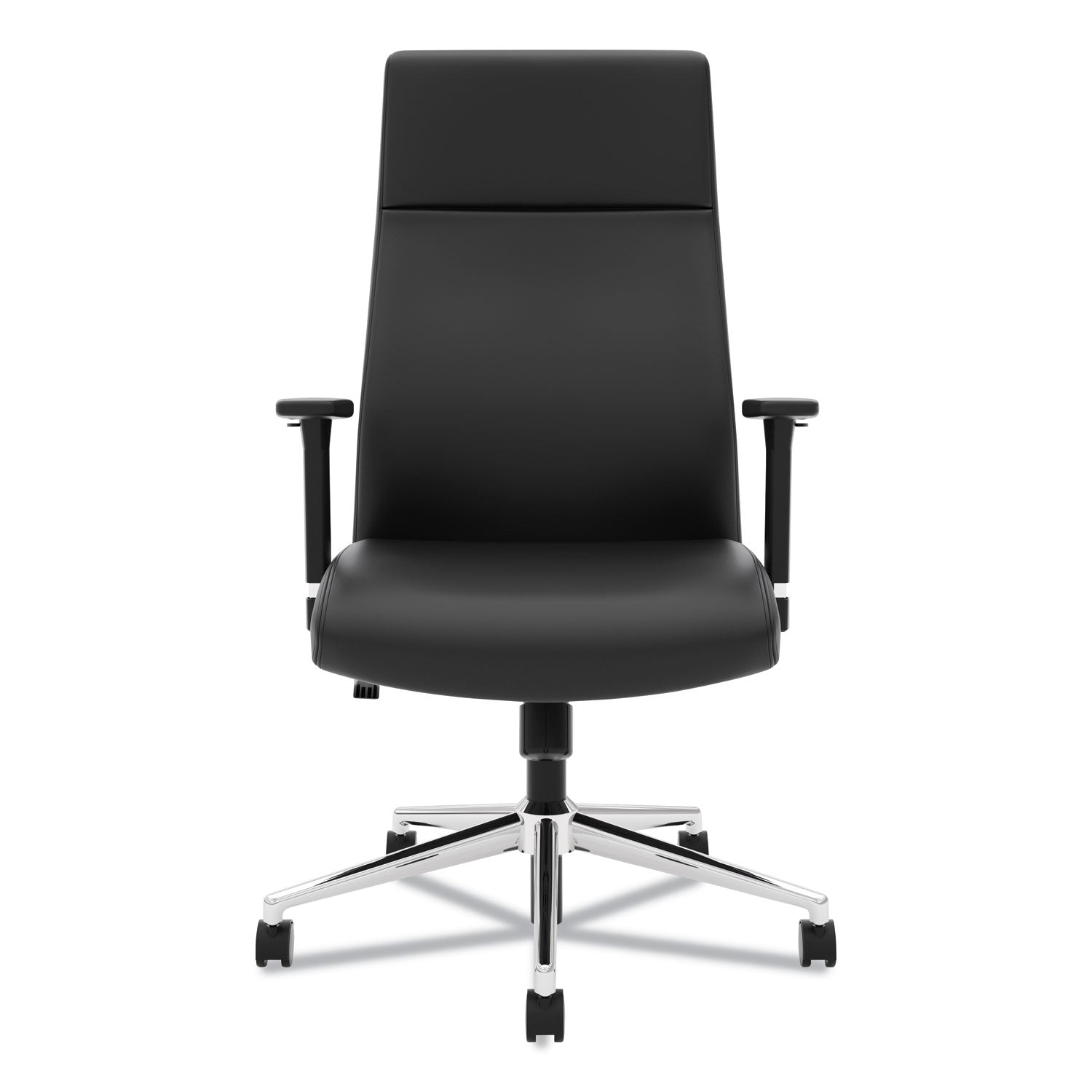 HON Define Executive High-Back Leather Chair, Supports 250 lb, 17" to 21" Seat Height, Black Seat/Back, Polished Chrome Base