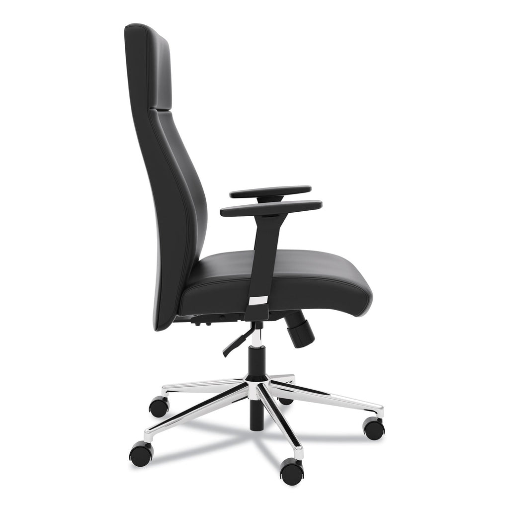 HON Define Executive High-Back Leather Chair, Supports 250 lb, 17" to 21" Seat Height, Black Seat/Back, Polished Chrome Base