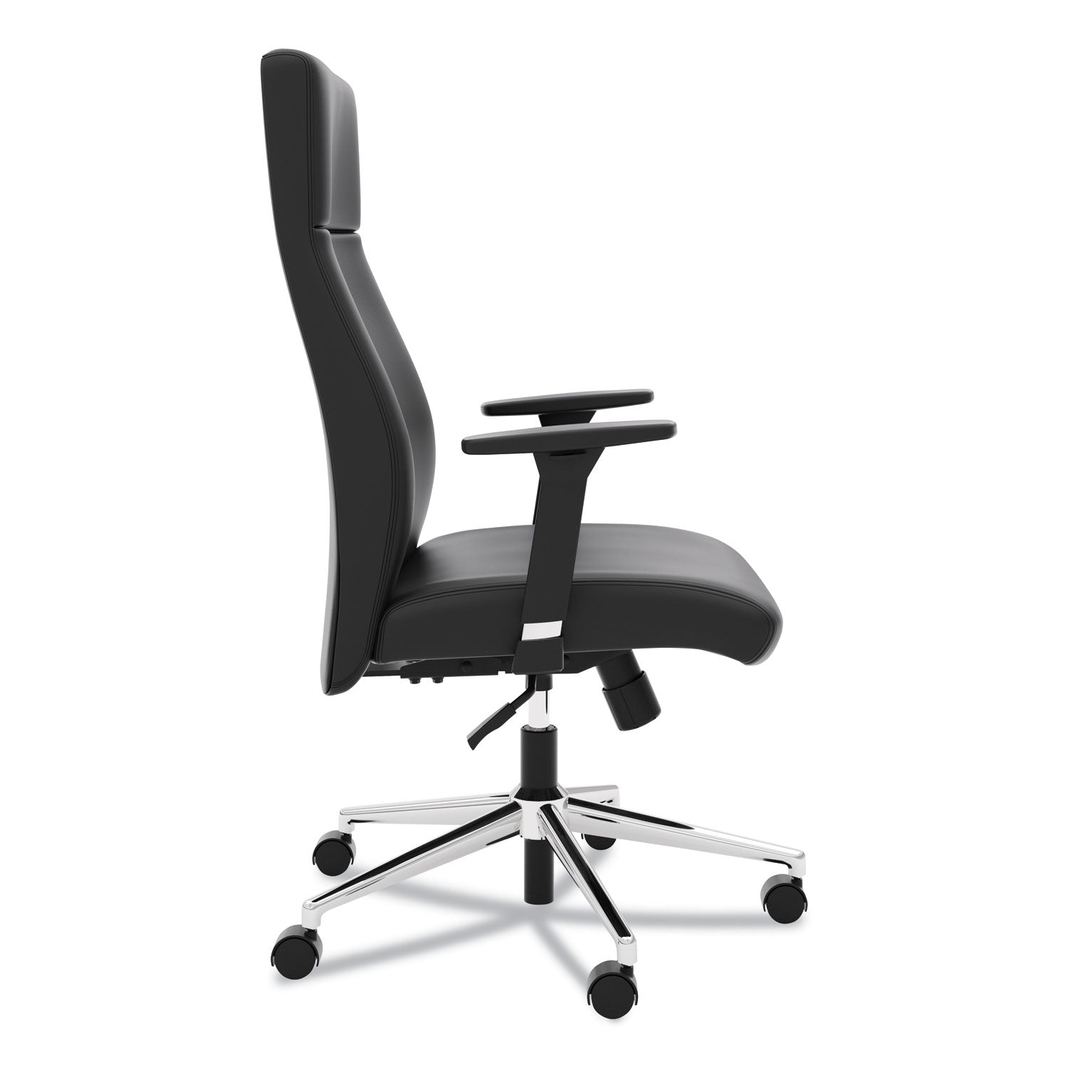 HON Define Executive High-Back Leather Chair, Supports 250 lb, 17" to 21" Seat Height, Black Seat/Back, Polished Chrome Base
