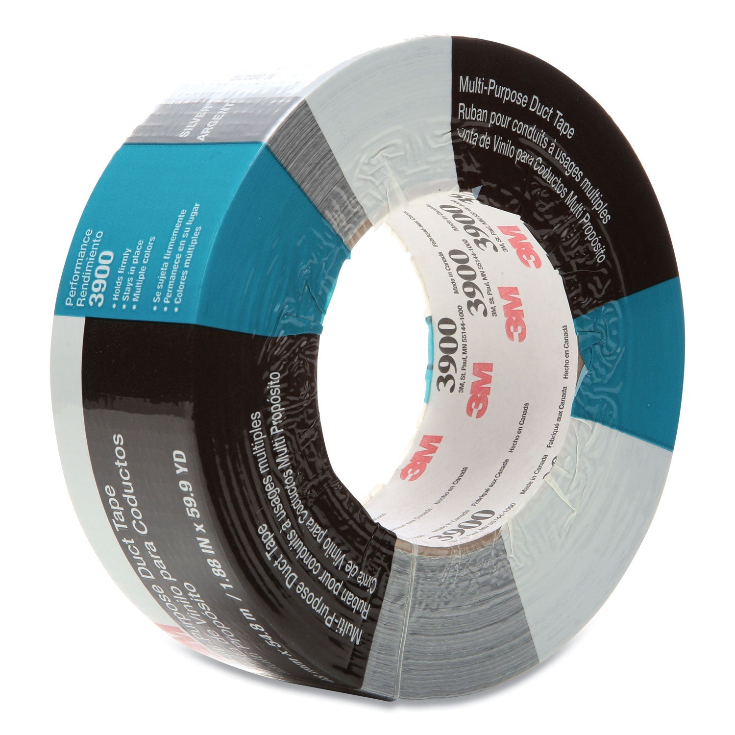 3M 3900 Multi-Purpose Duct Tape, 3" Core, 48 mm x 54.8 m, Silver