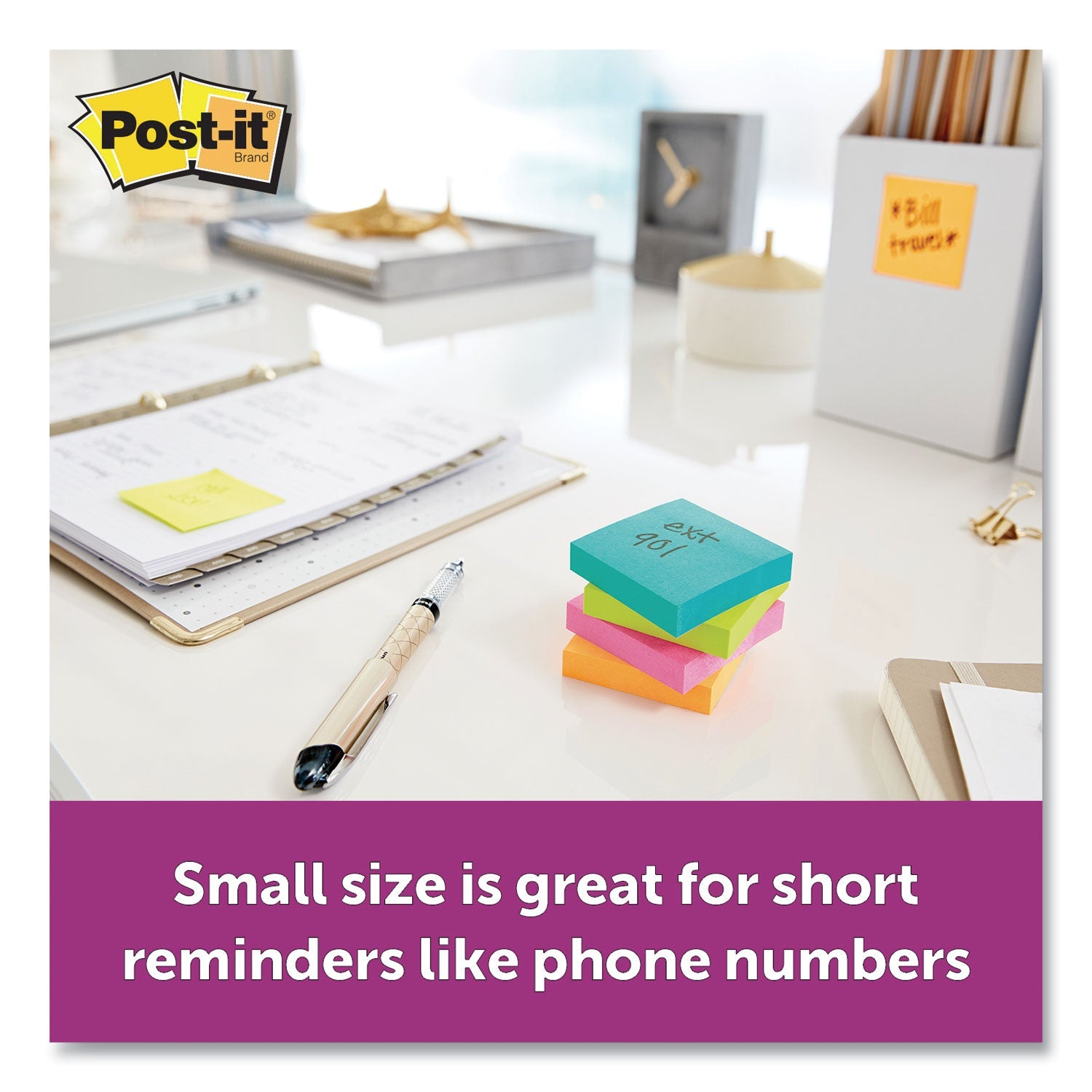 Post-it Pads in Supernova Neon Collection Colors, 2" x 2", 90 Sheets/Pad, 8 Pads/Pack