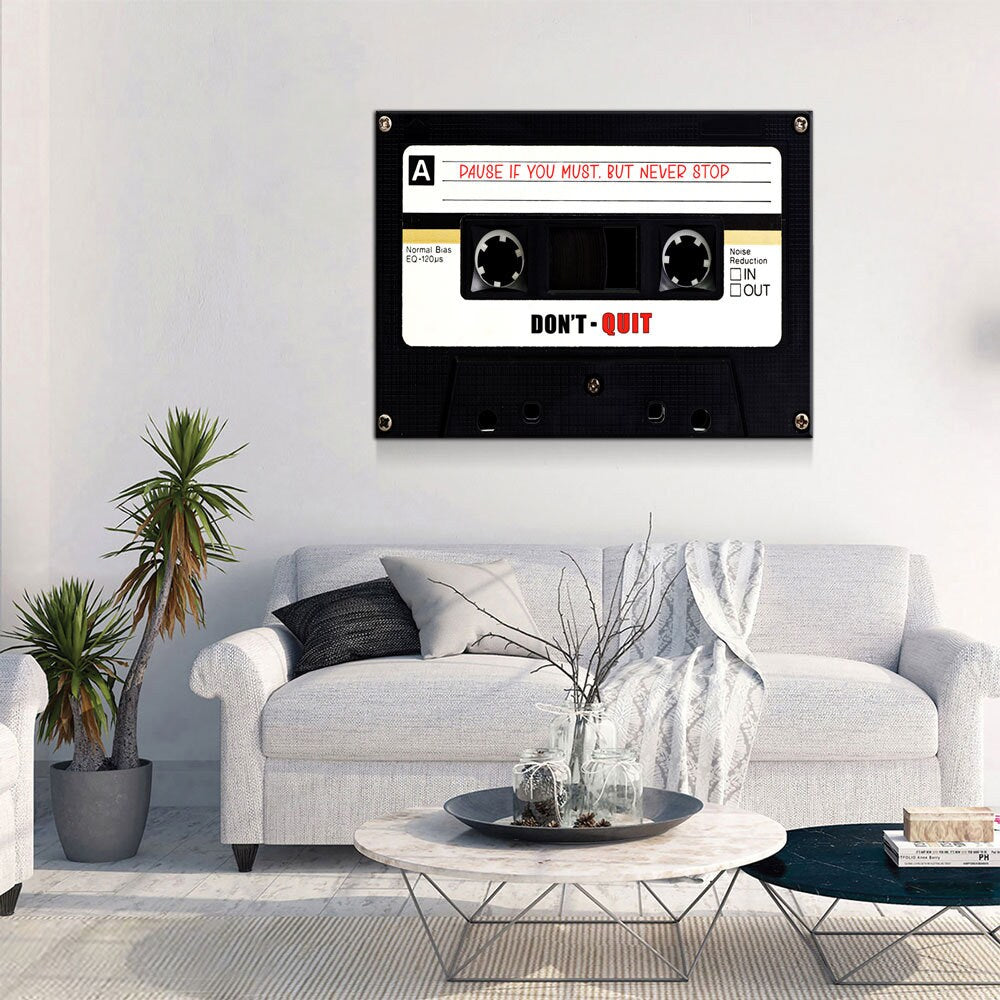 Pause If You Must, But Never Stop Canvas Wall Art, Retro Cassette Tape Canvas, Motivational Decor, Success Quote, Office Decor