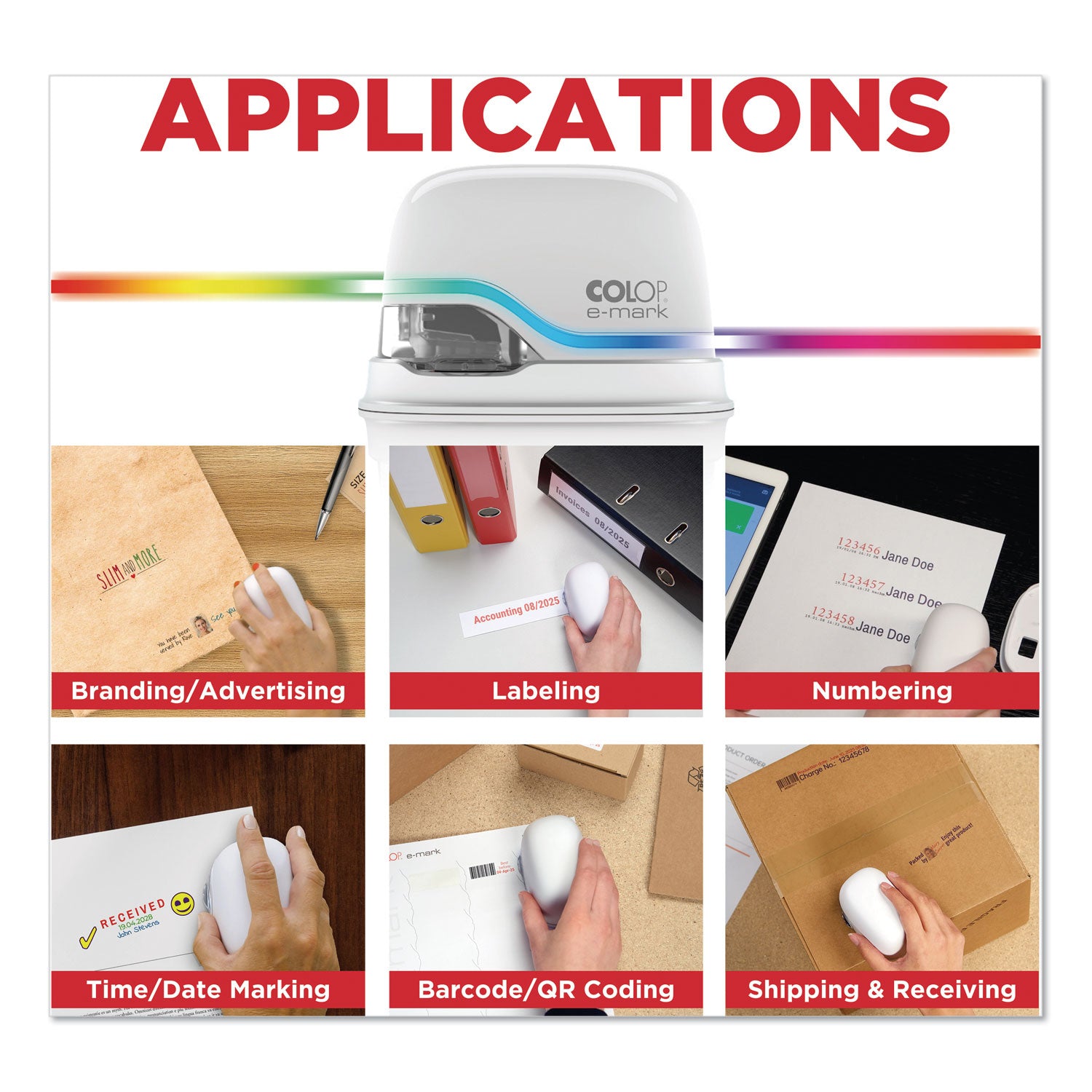Colop Digital Marking Device, Customizable Size and Message with Images, White
