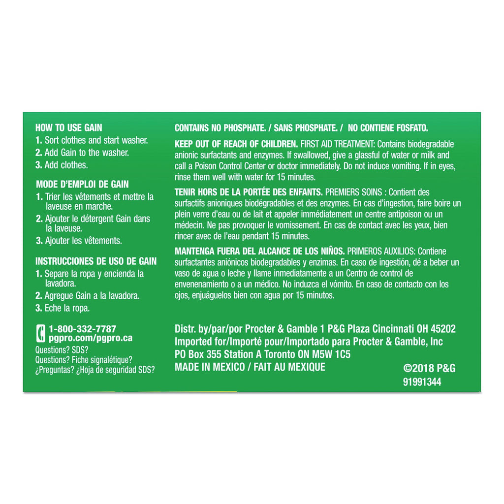 Gain Powder Laundry Detergent, Original Scent, 1.8 oz Box, 156 Boxes/Carton