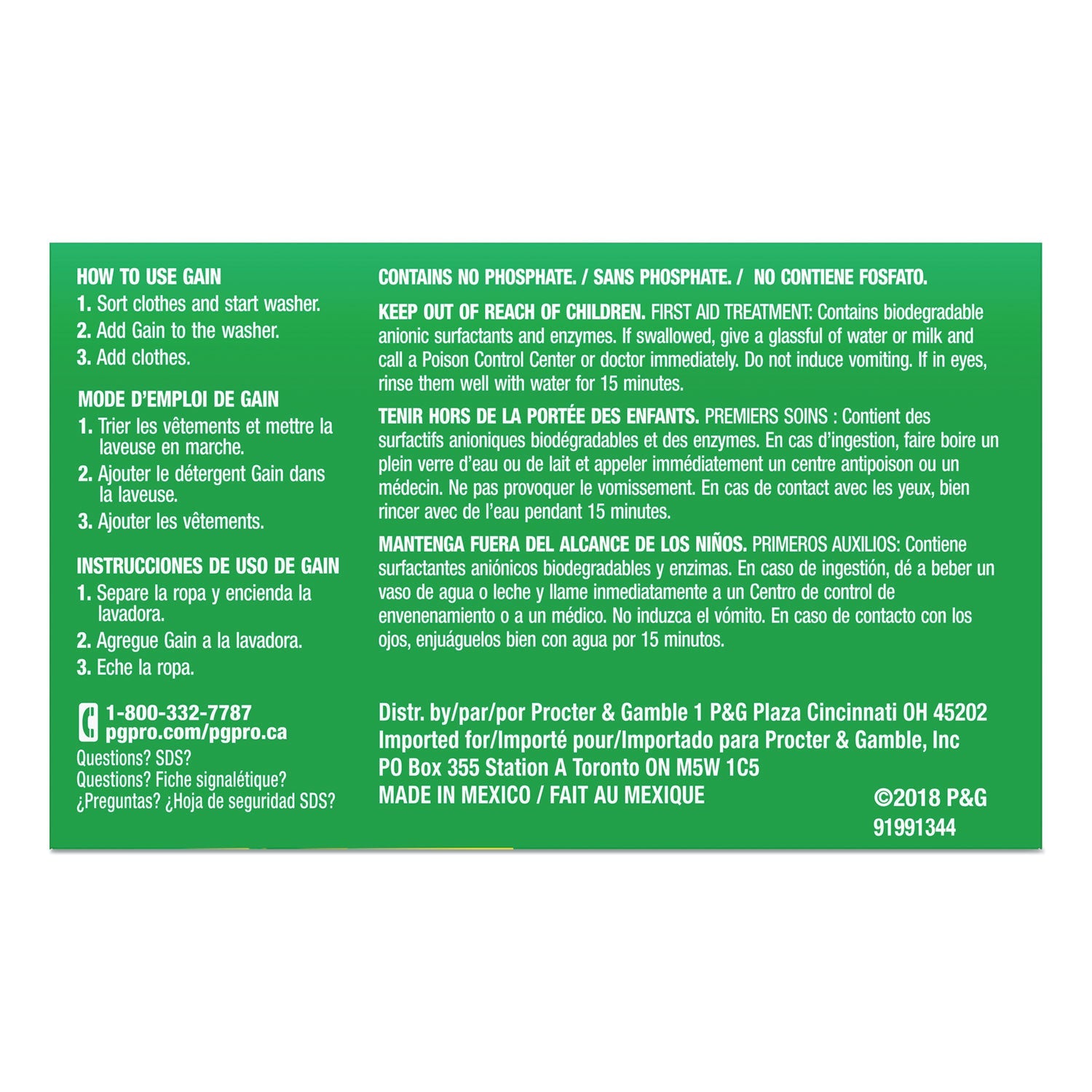 Gain Powder Laundry Detergent, Original Scent, 1.8 oz Box, 156 Boxes/Carton