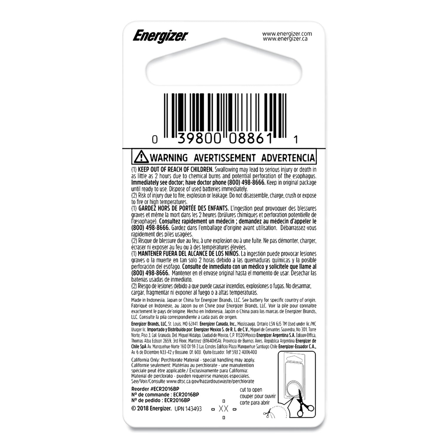 Energizer 2016 Lithium Coin Battery, 3 V