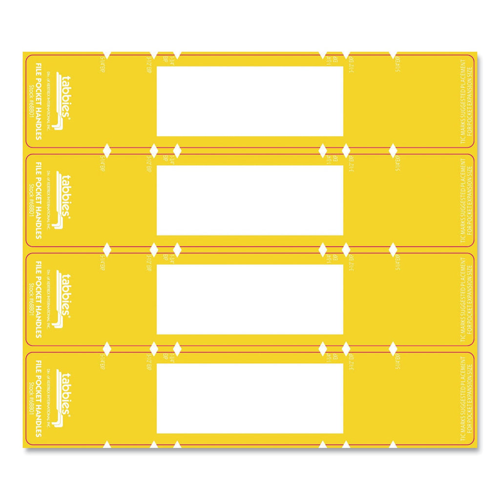 Tabbies File Pocket Handles, 9.63 x 2, Yellow/White, 4/Sheet, 12 Sheets/Pack
