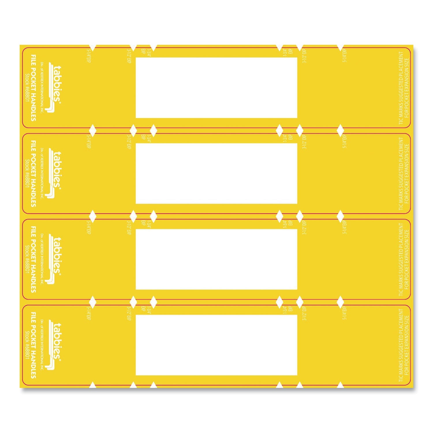Tabbies File Pocket Handles, 9.63 x 2, Yellow/White, 4/Sheet, 12 Sheets/Pack