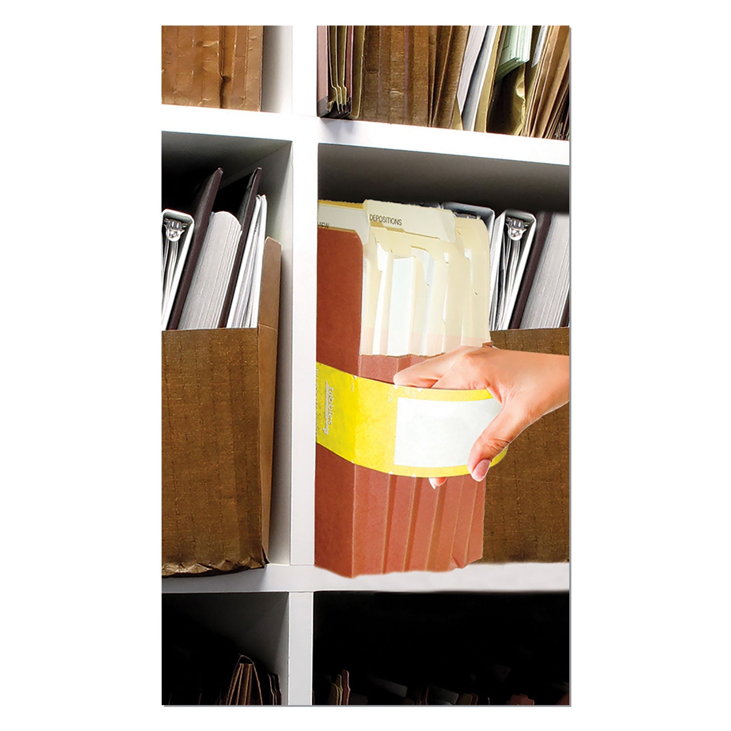 Tabbies File Pocket Handles, 9.63 x 2, Yellow/White, 4/Sheet, 12 Sheets/Pack