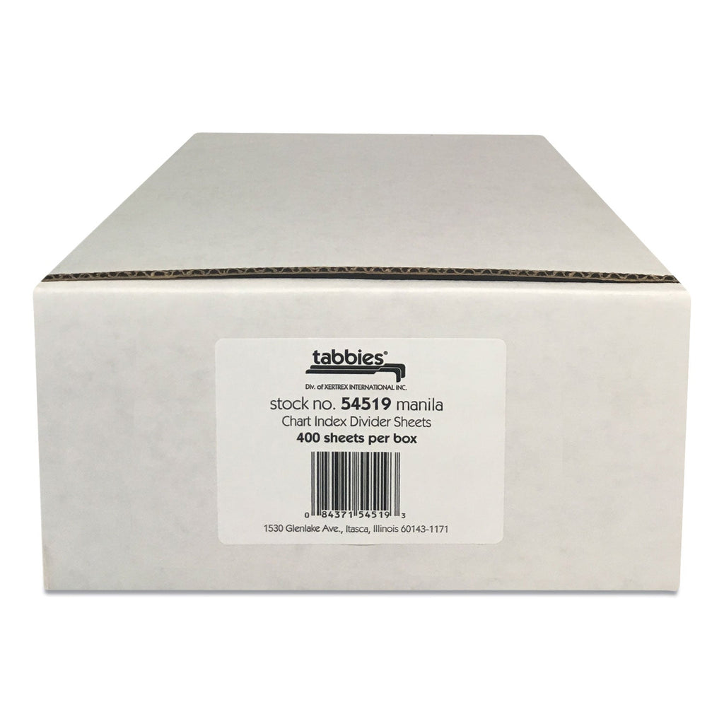 Tabbies Medical Chart Index Divider Sheets, Untabbed, 11 x 8.5, Manila, 400/Box