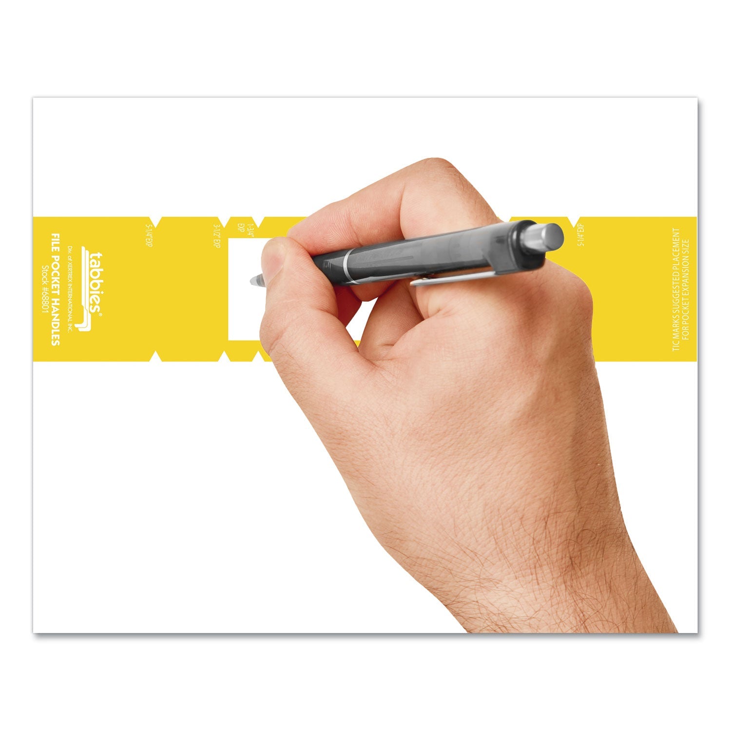 Tabbies File Pocket Handles, 9.63 x 2, Yellow/White, 4/Sheet, 12 Sheets/Pack