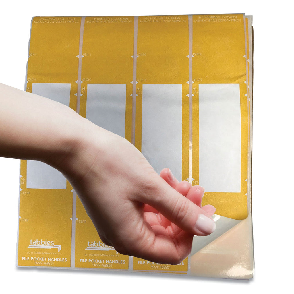 Tabbies File Pocket Handles, 9.63 x 2, Yellow/White, 4/Sheet, 12 Sheets/Pack